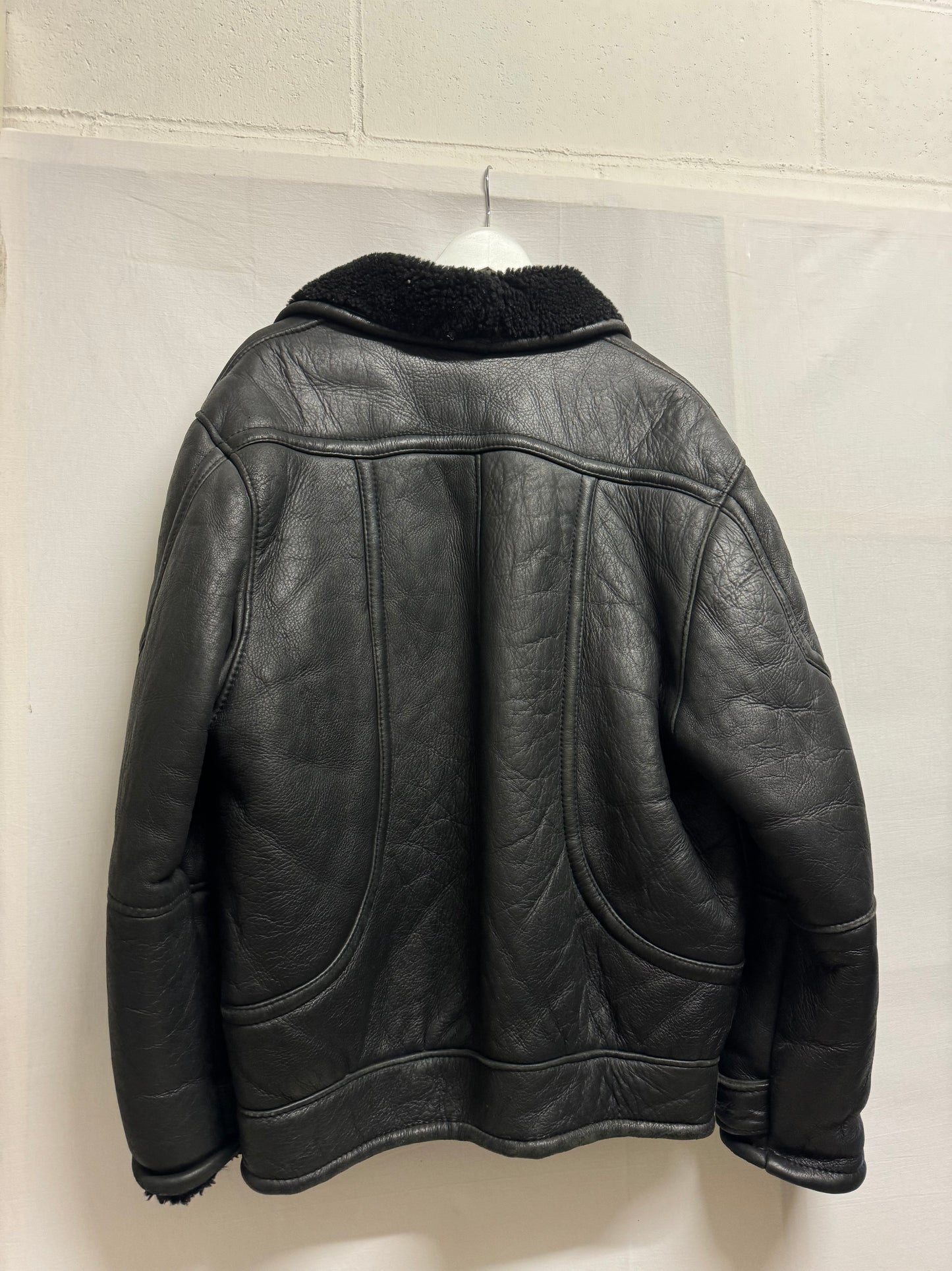 Bomber in montone Shearling nero, taglia 48it uomo