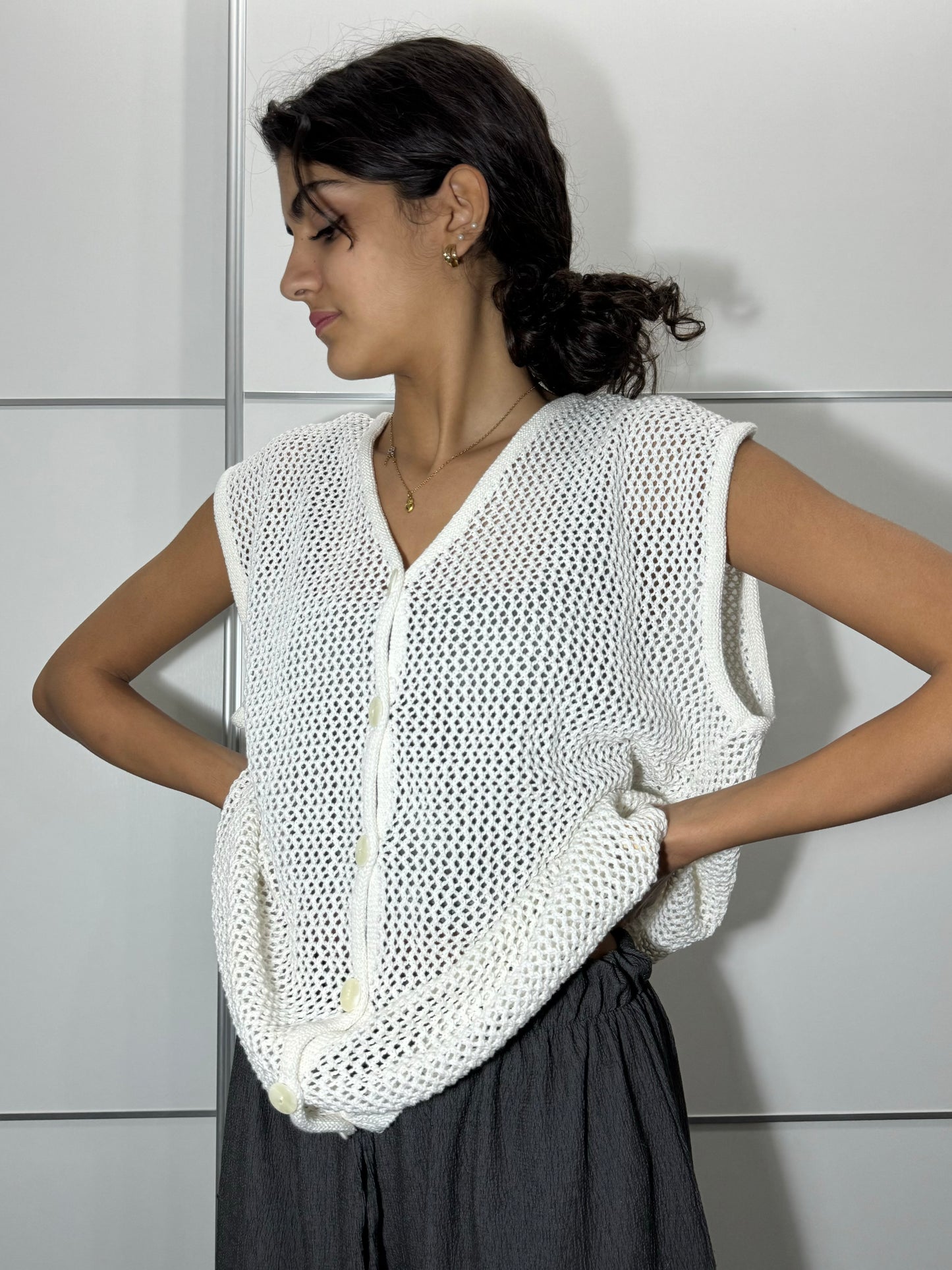 Gilet cardigan a rete oversize 100% cotone