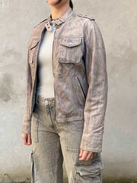 Biker cropped vera pelle ghiaccio