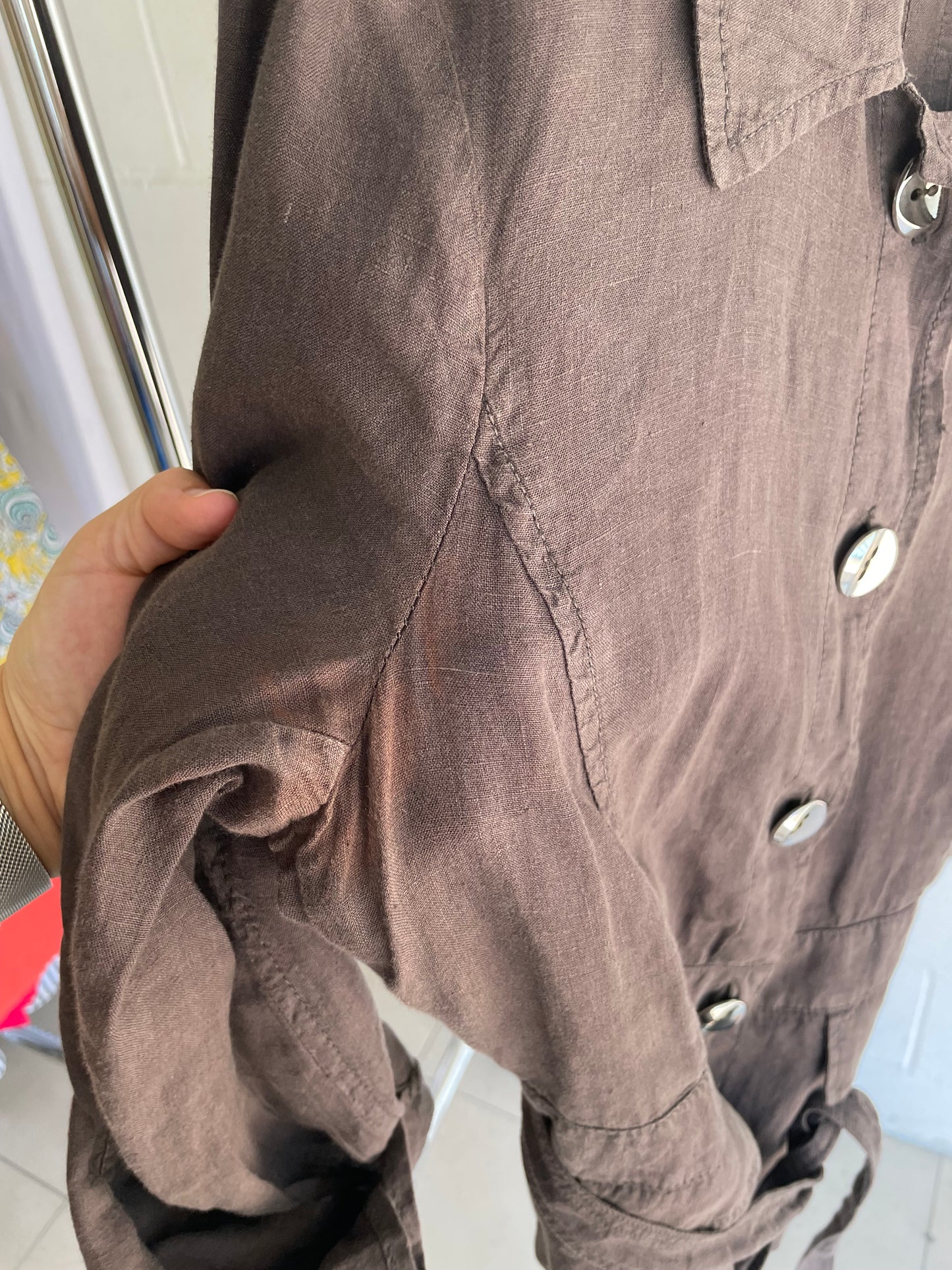 Camicia Marella cargo marrone 100% lino - taglia S/M