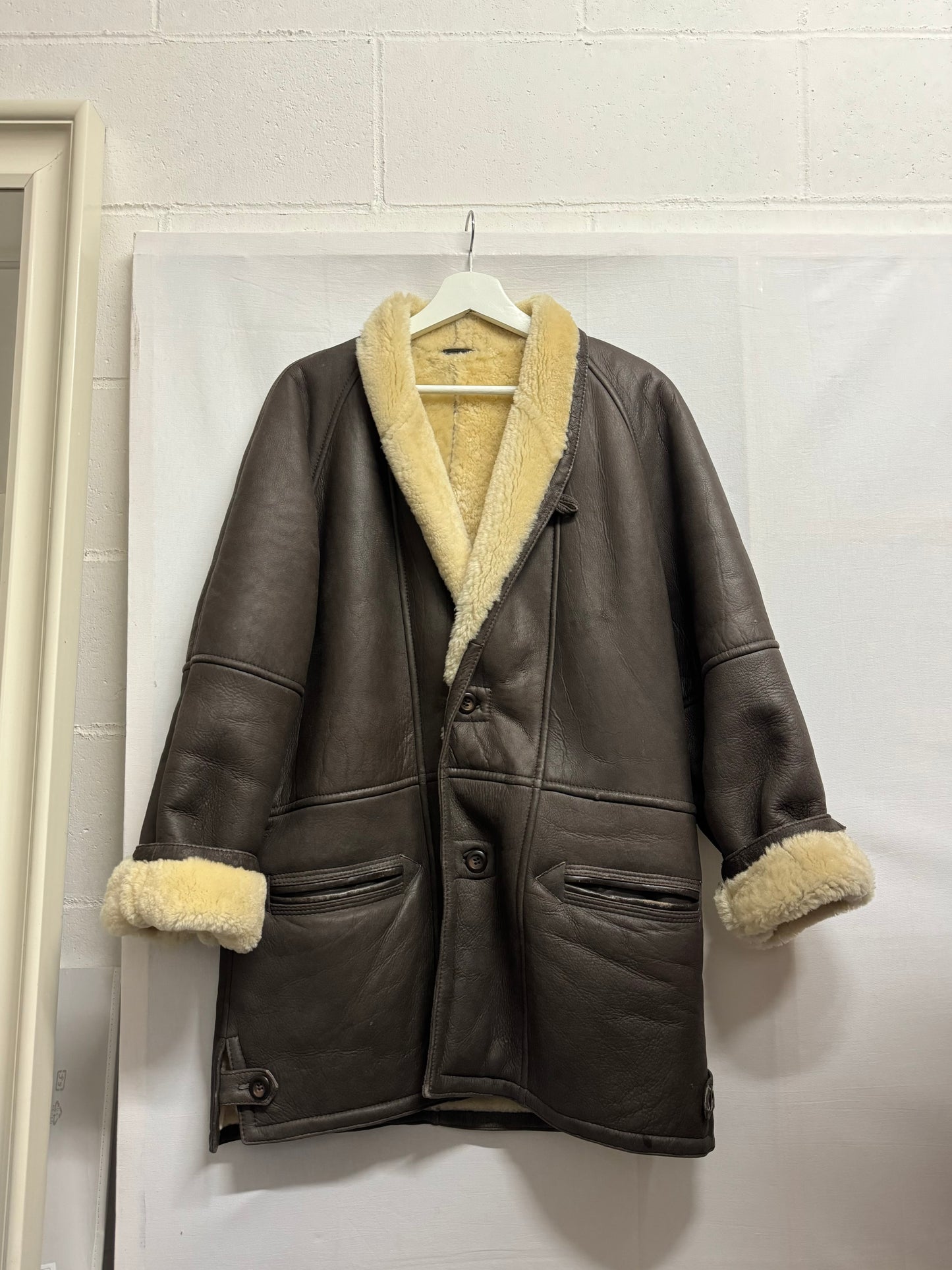 Montone originale Shearling in pelle testa di moro, taglia M uomo
