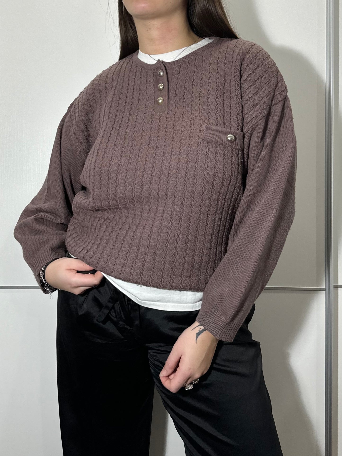 Pullover girocollo malva in misto lana