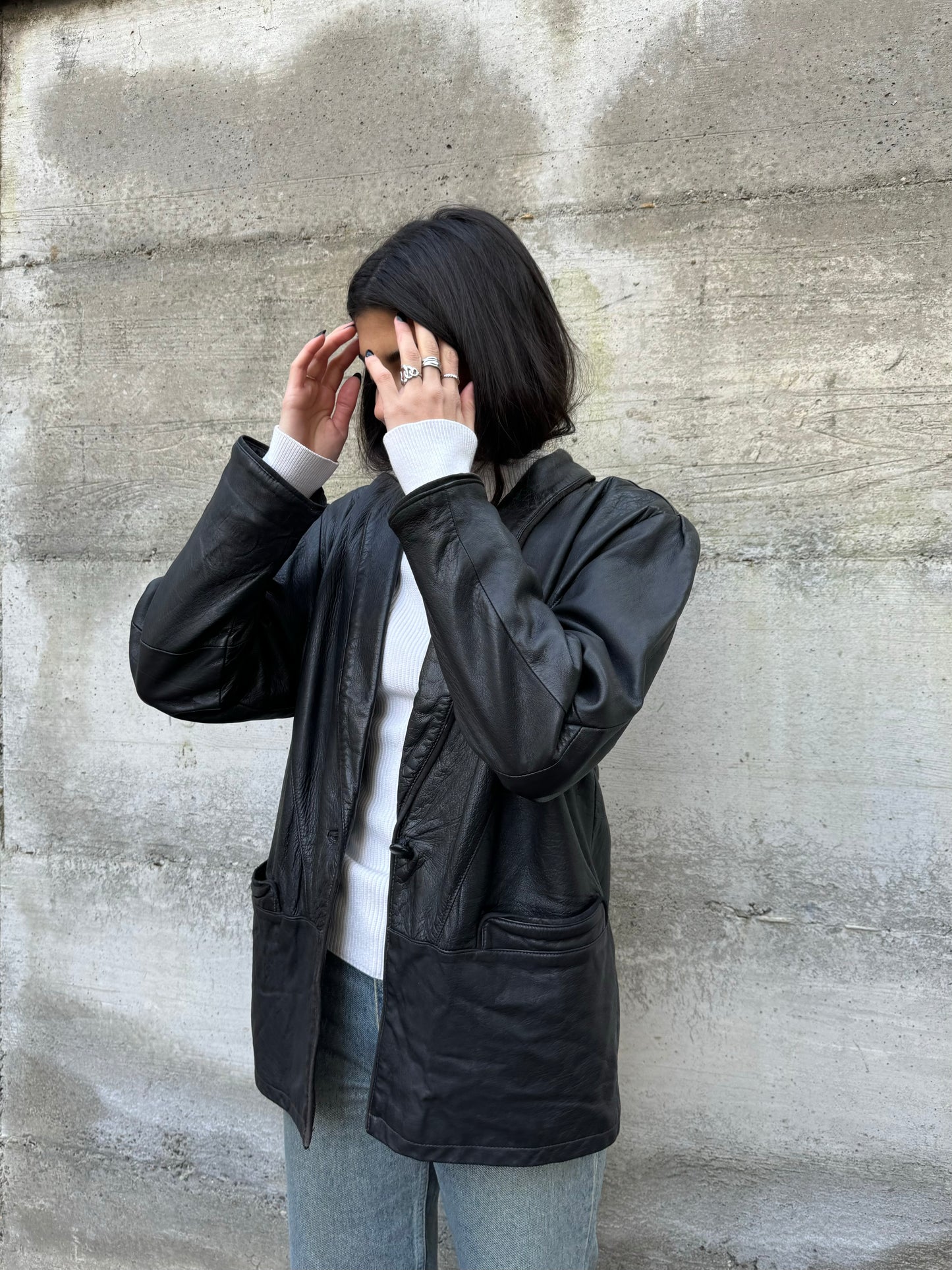 Giacca donna 80s in vera pelle nappata testa di moro