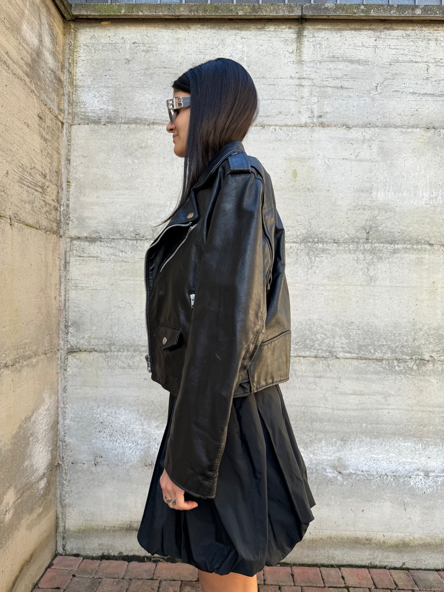 Chiodo in cuoio con fodera rossa, S uomo