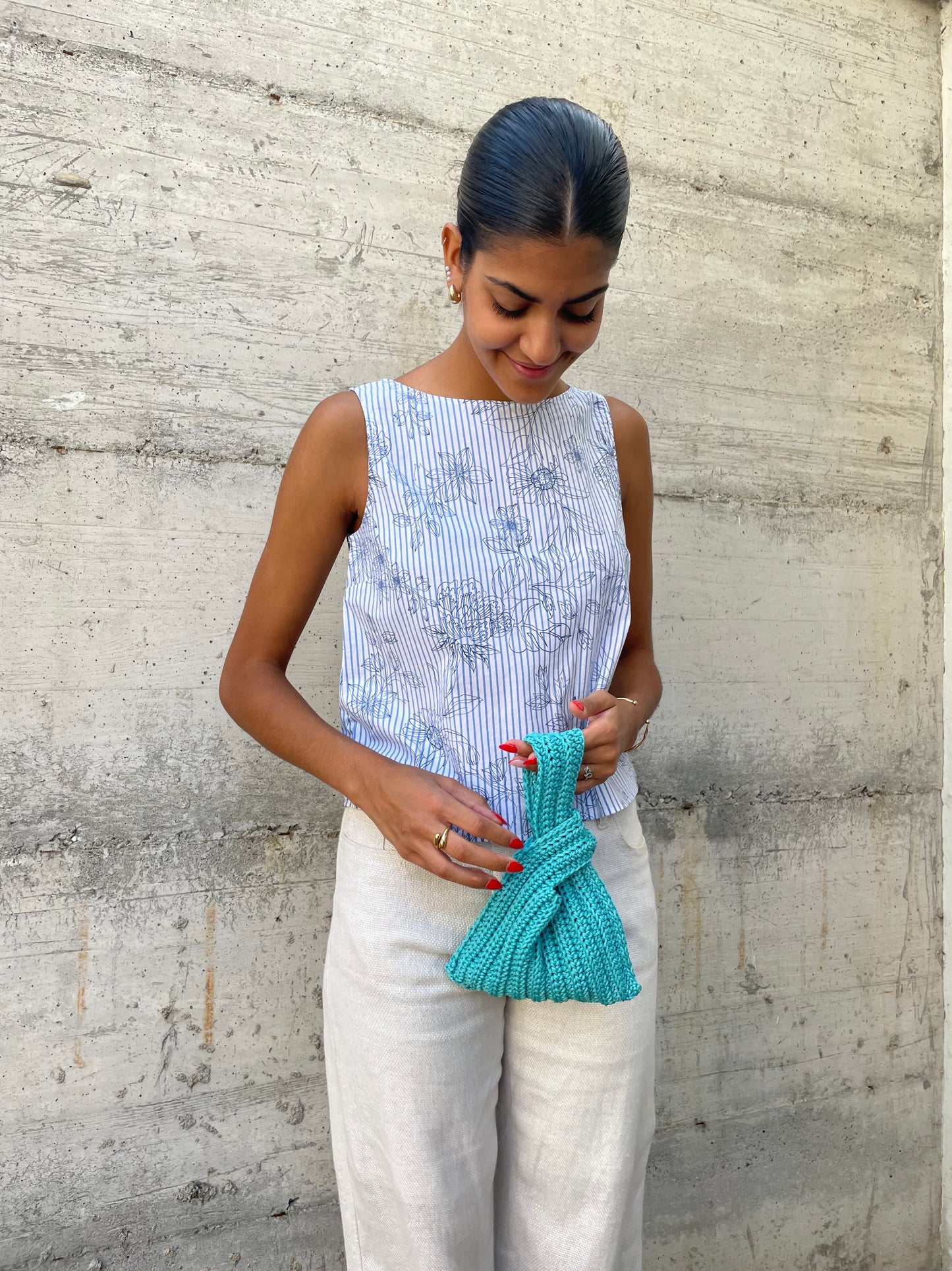 Top cropped in cotone vichy e pattern - taglia S/M