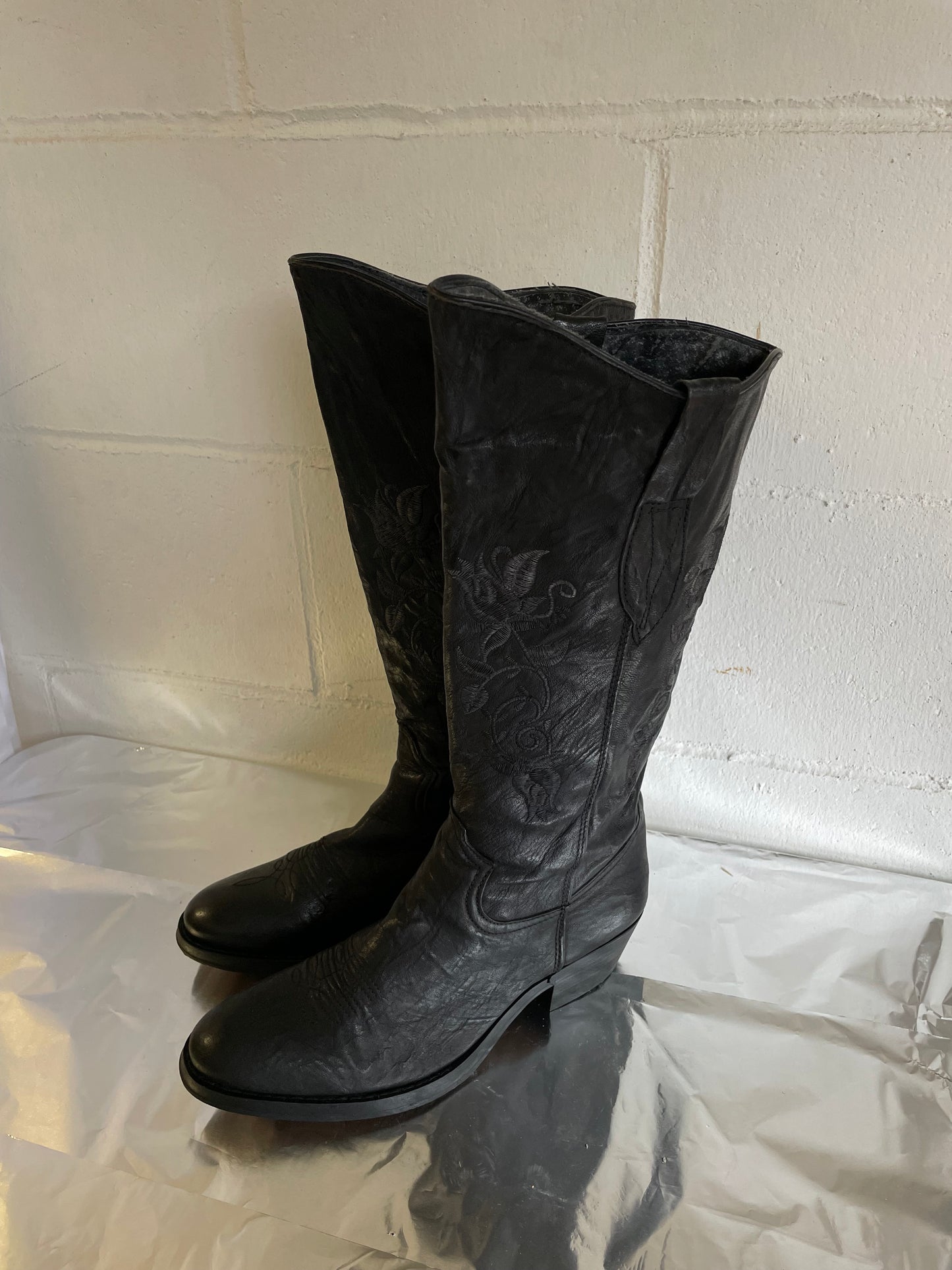 EU 41 - Texano vintage alto, vera pelle, punta arrotondata, tacco basso