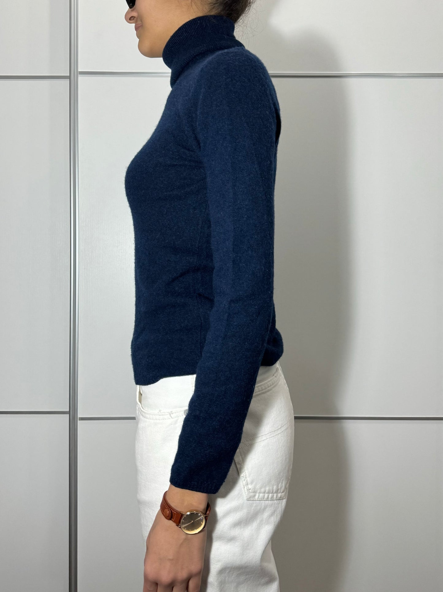 Dolcevita slim blu notte in lana merino e cashmere