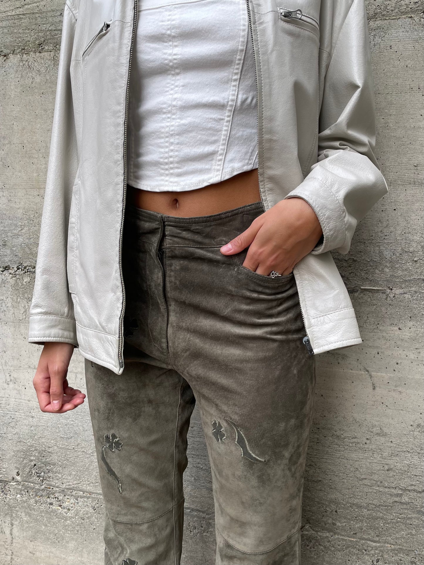 Pantalone skinny a vita alta suede, verde oliva - taglia XS/S