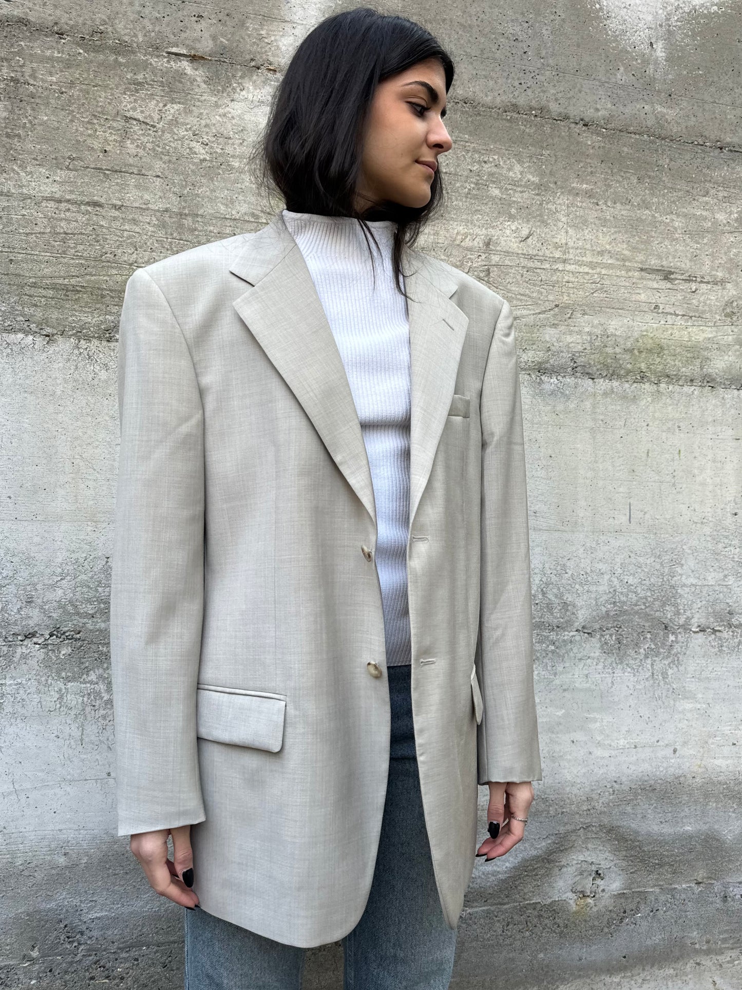 Blazer oversize sabbia in fresco lana