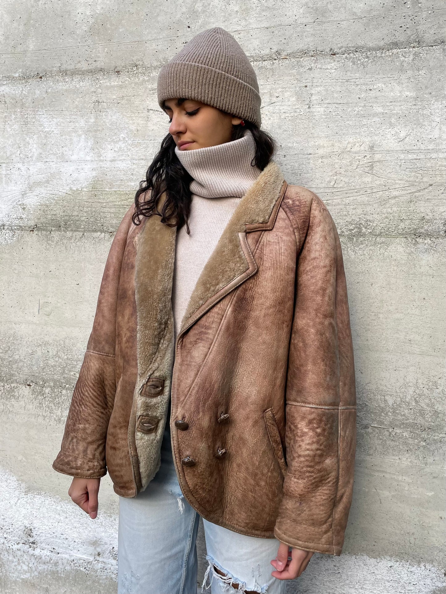 Montone donna originale Shearling 80s in nappa sfumata