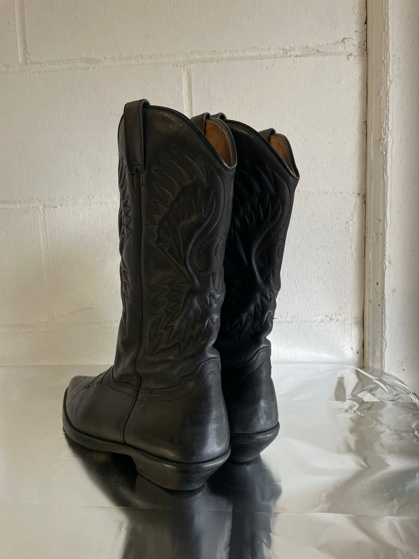 EU 38.5/39 - Texano vintage al polpaccio in vera pelle nero