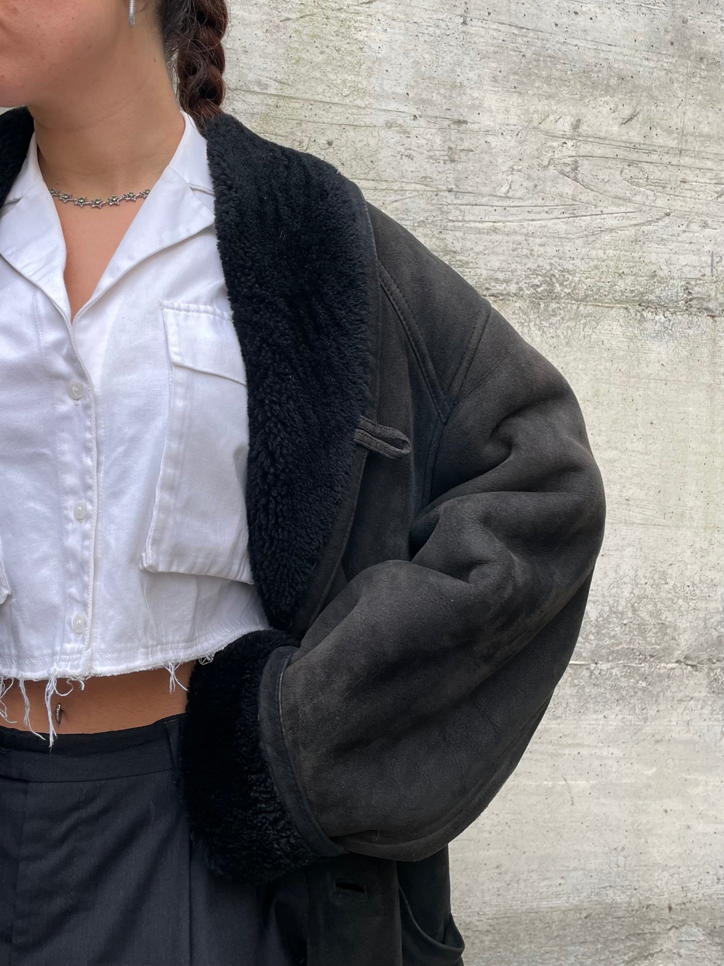 Montone originale Shearling nero scamosciato - taglia L uomo