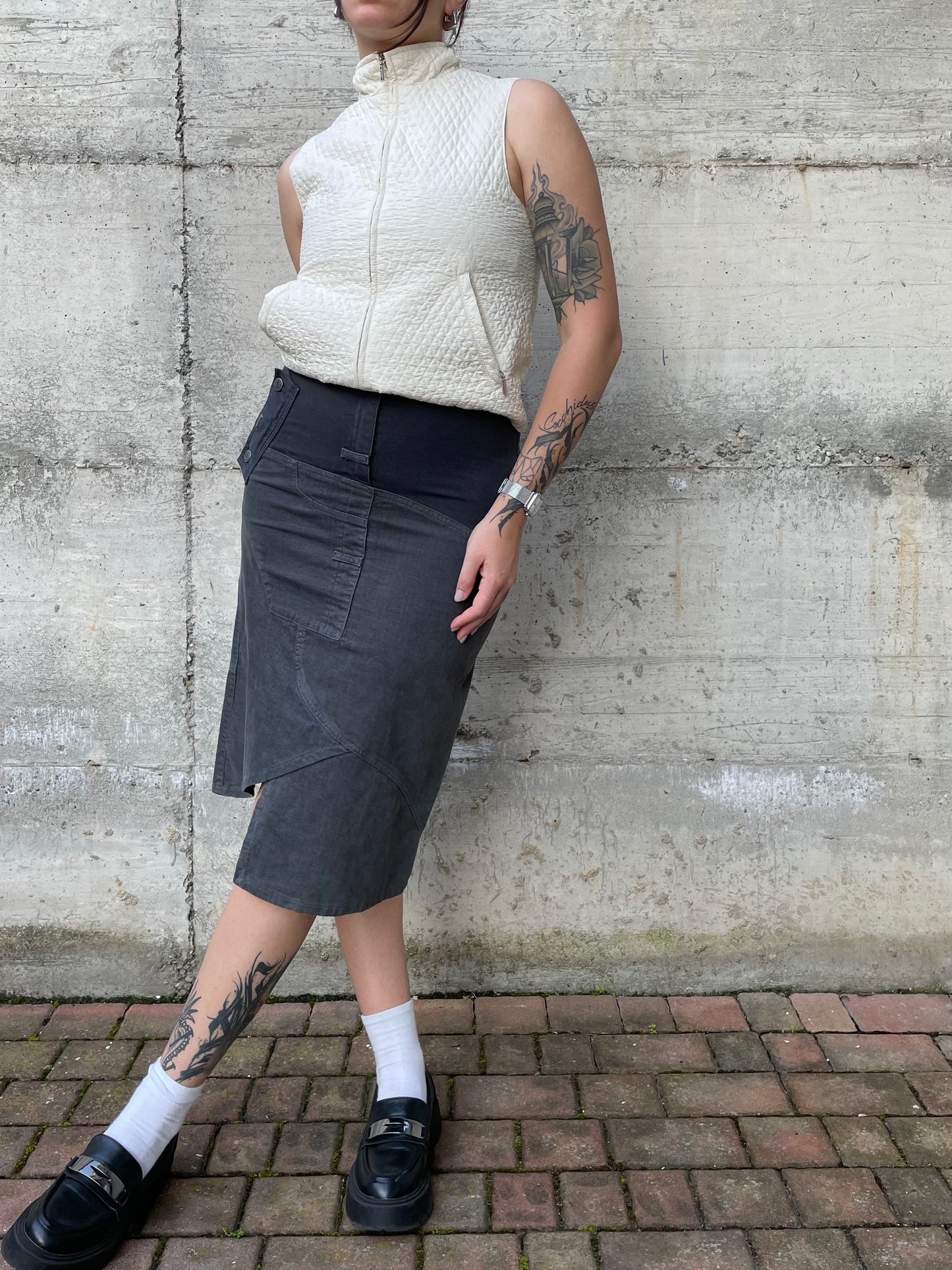 Gonna cargo midi denim 100% cotone - grigio/blu - S