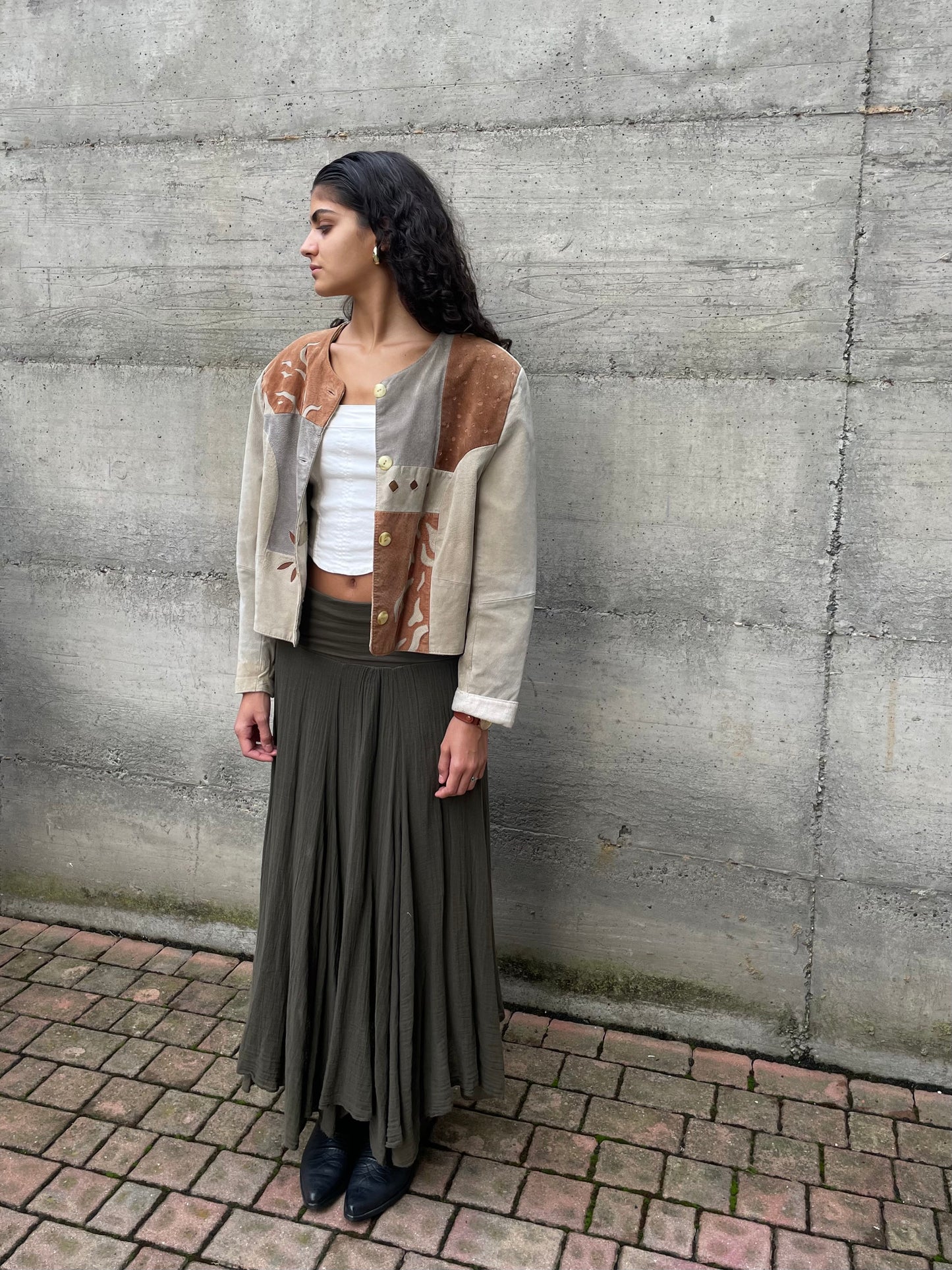 Gonna lunga sartoriale in crepe di cotone, verde oliva - taglia unica