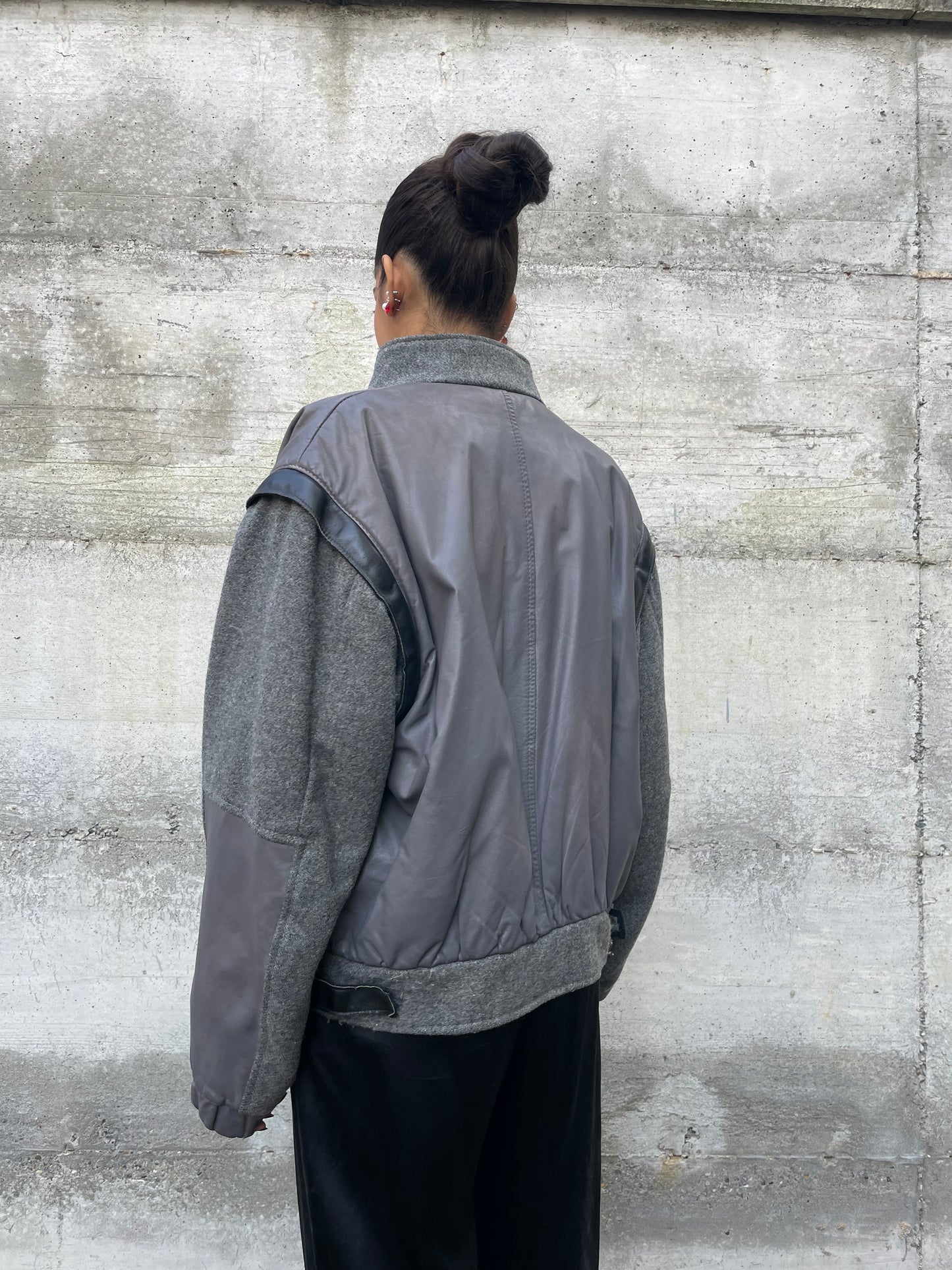 Bomber smanicabile in vera pelle e lana, Primigi 90s