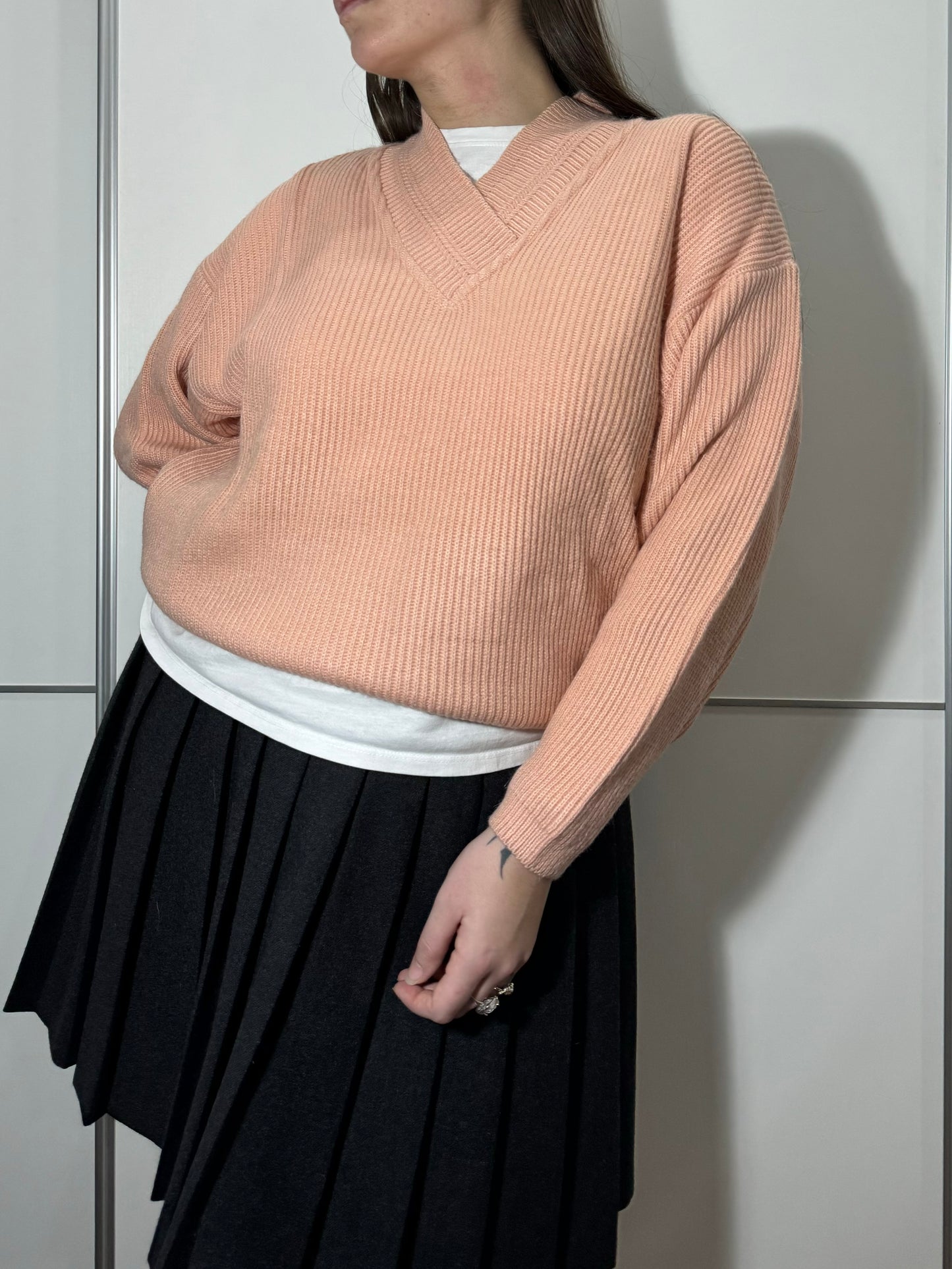 Pullover tricot in misto lana rosa confetto