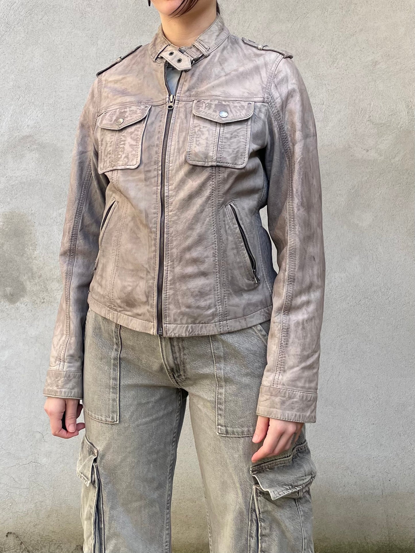 Biker cropped vera pelle ghiaccio