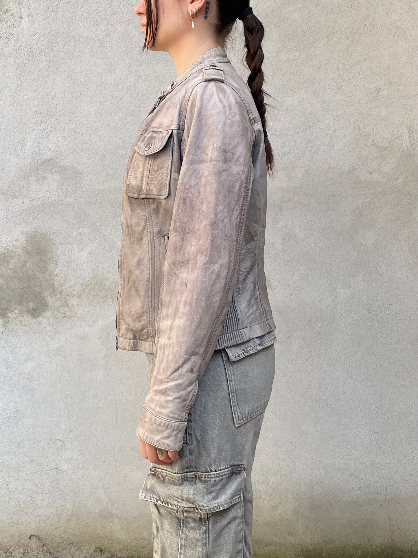 Biker cropped vera pelle ghiaccio