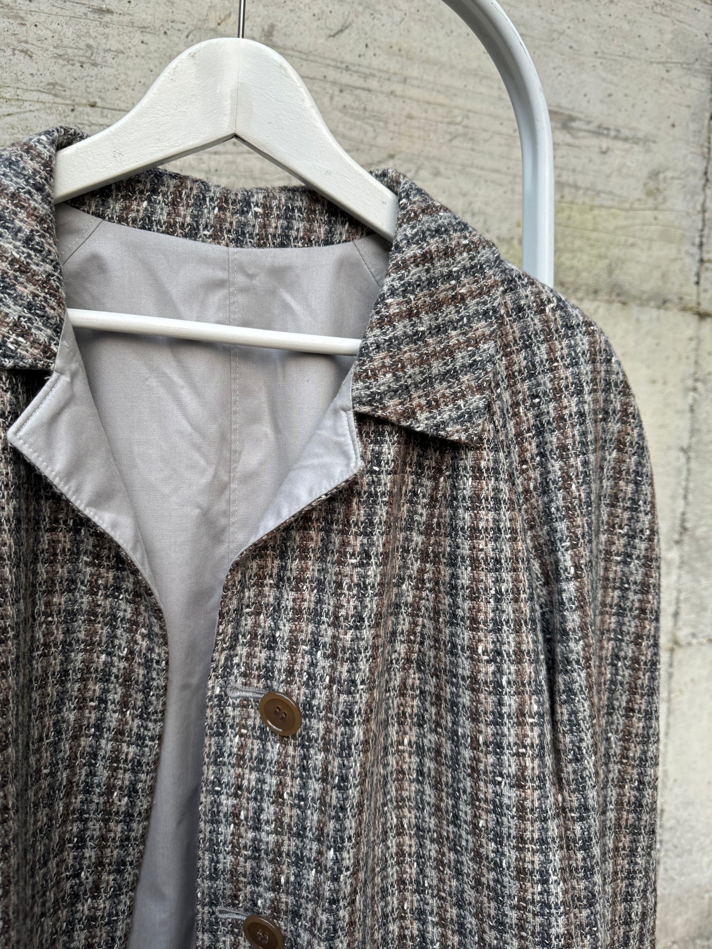 Trenchcoat reversibile monopetto con cintura, lato esterno in lana, lato interno misto cotone