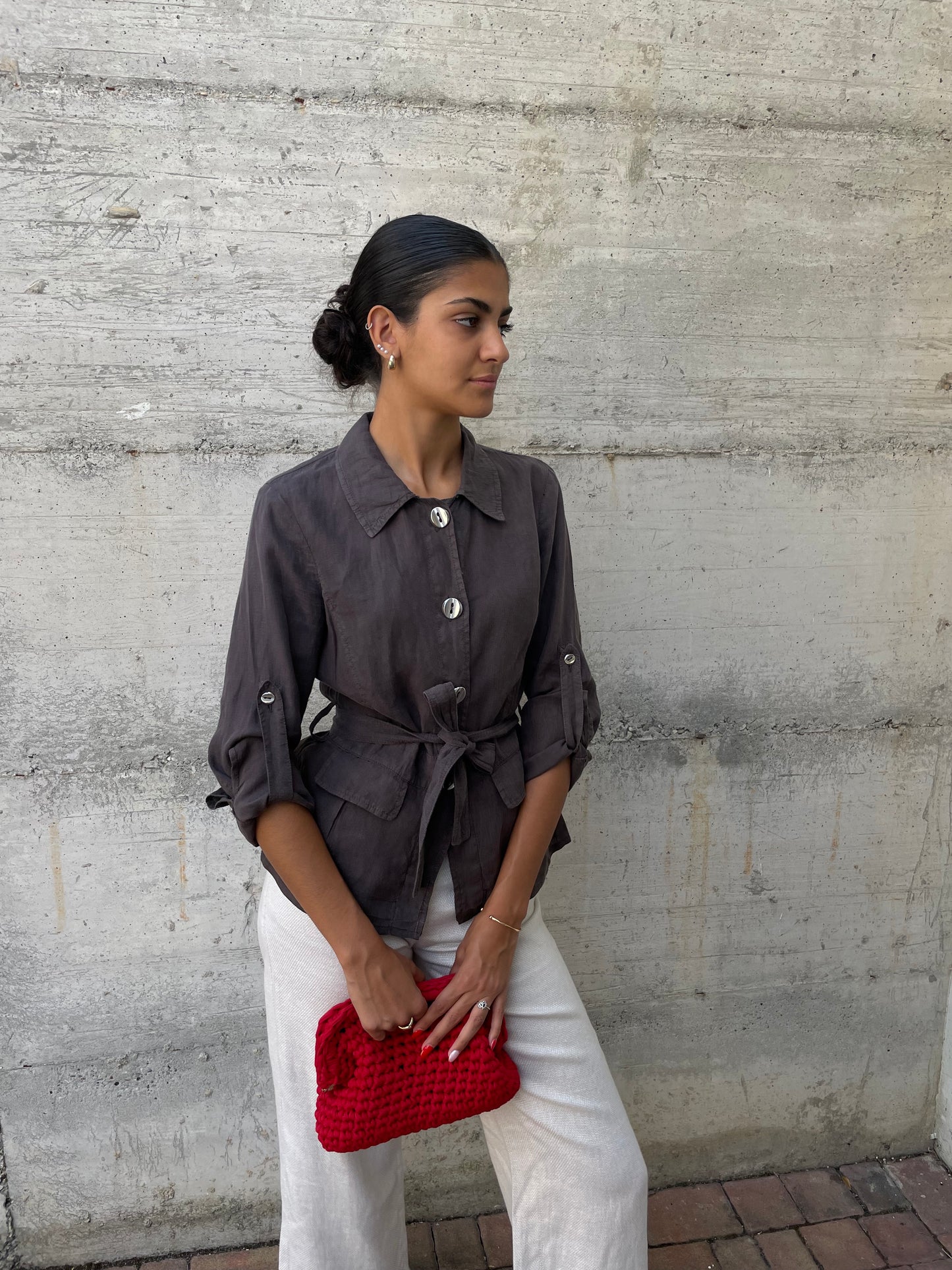 Camicia Marella cargo marrone 100% lino - taglia S/M