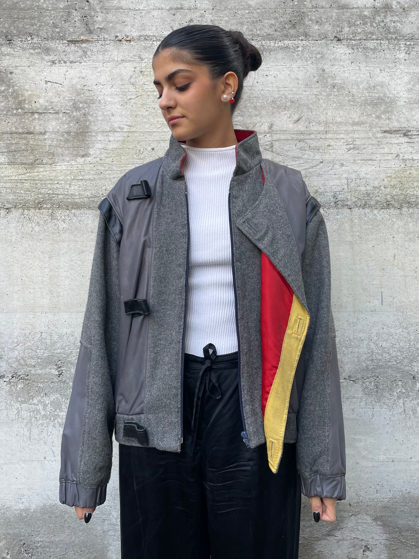 Bomber smanicabile in vera pelle e lana, Primigi 90s