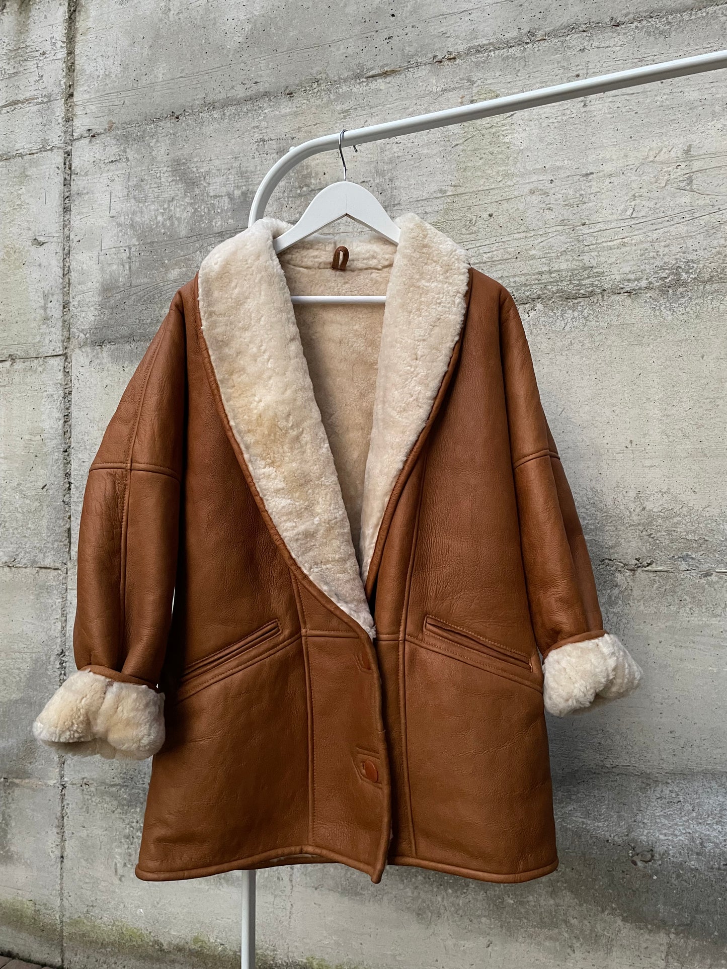 Montone originale Shearling in pelle caramello - taglia 46it donna