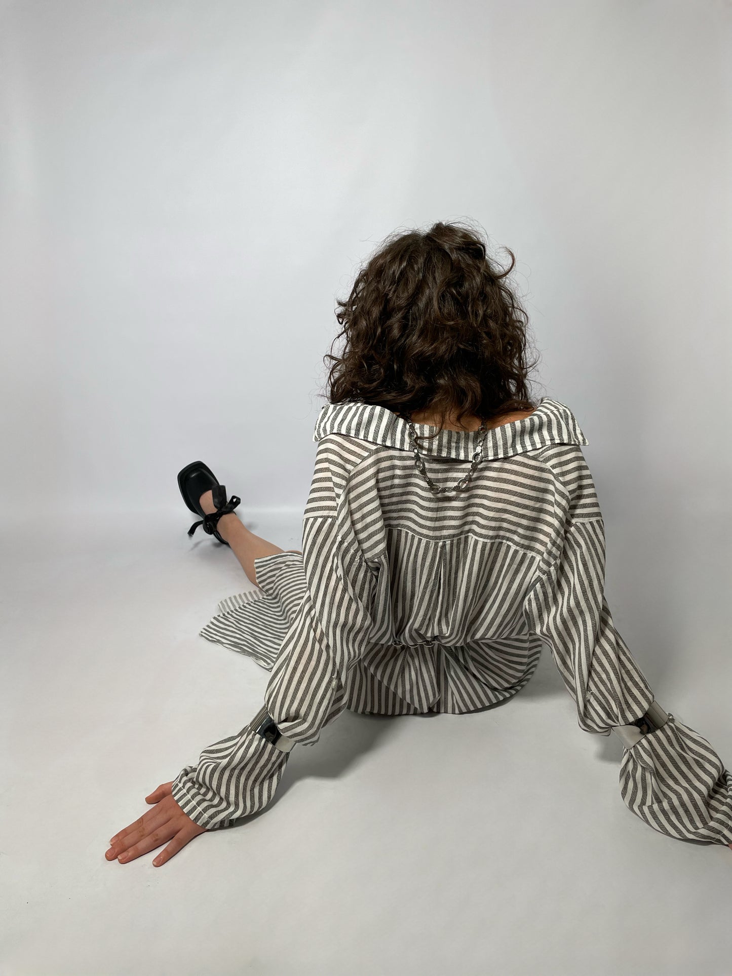 Maxi camicia lunghezza midi 100% cotone - righe bianco e grigio - taglia unica