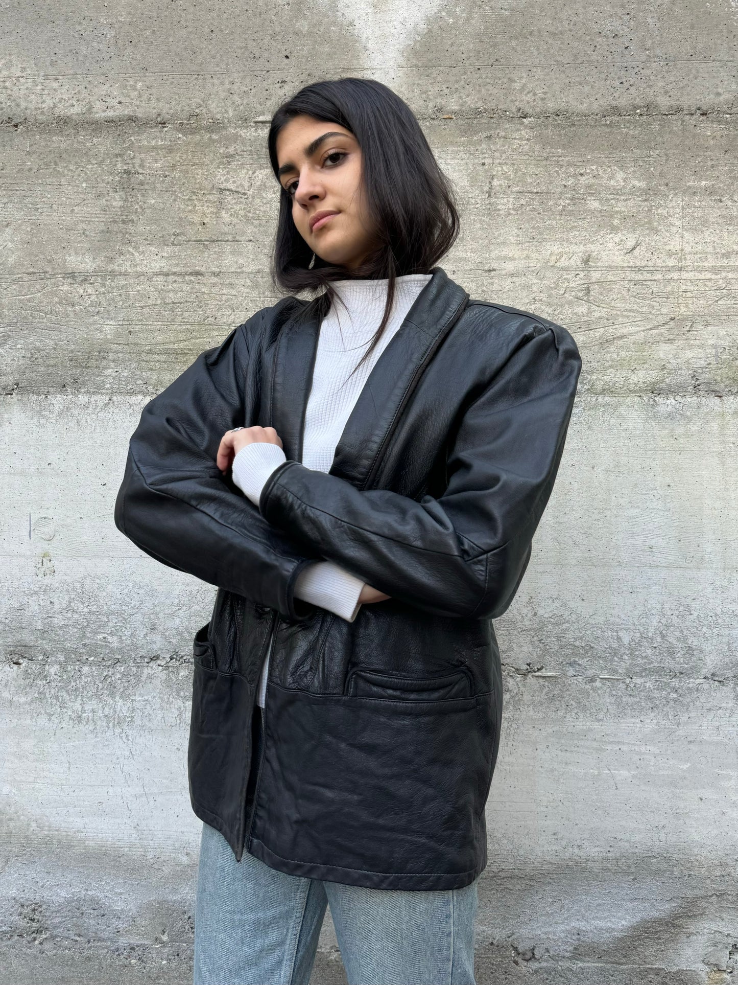 Giacca donna 80s in vera pelle nappata testa di moro