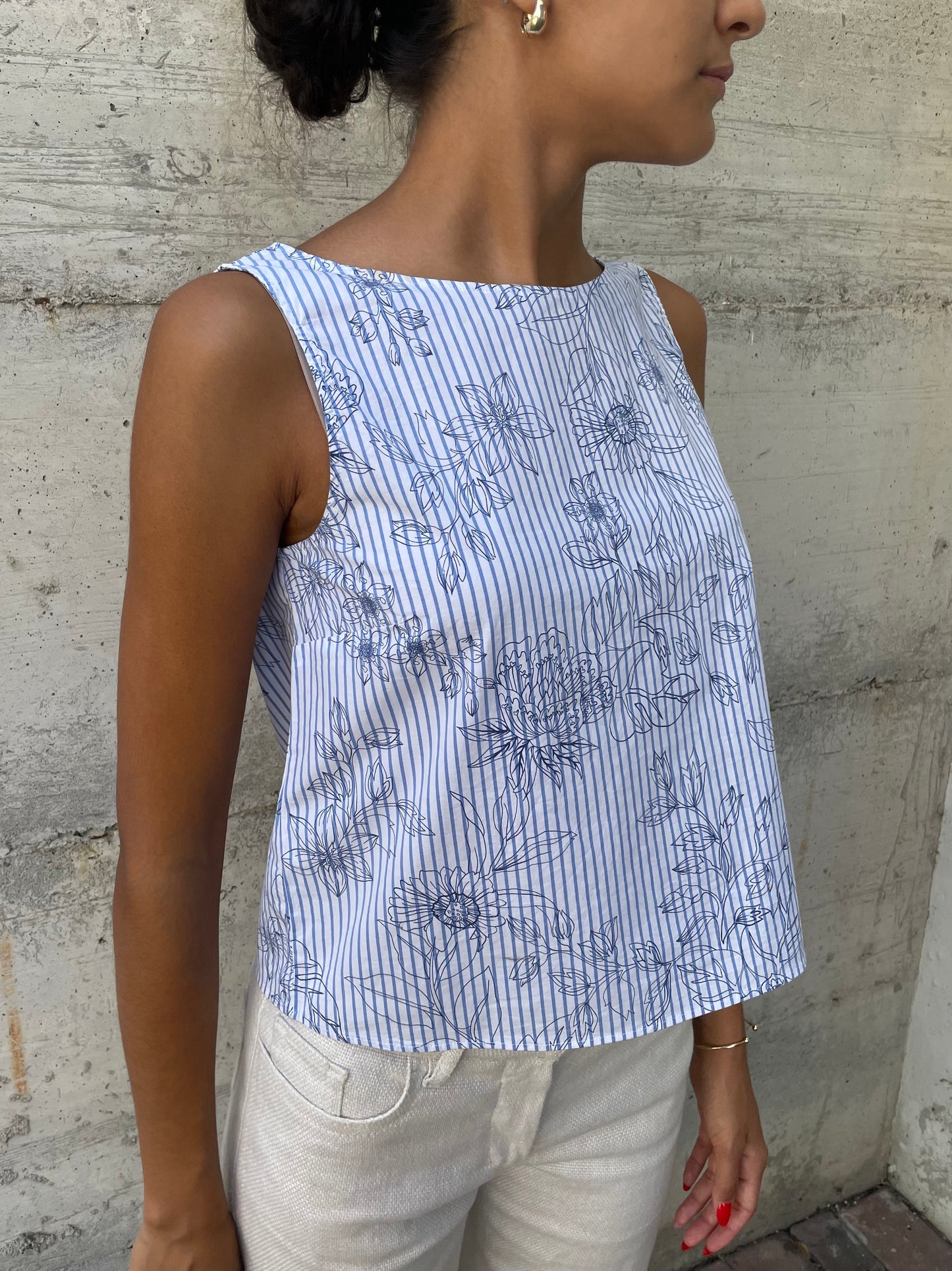 Top cropped in cotone vichy e pattern - taglia S/M