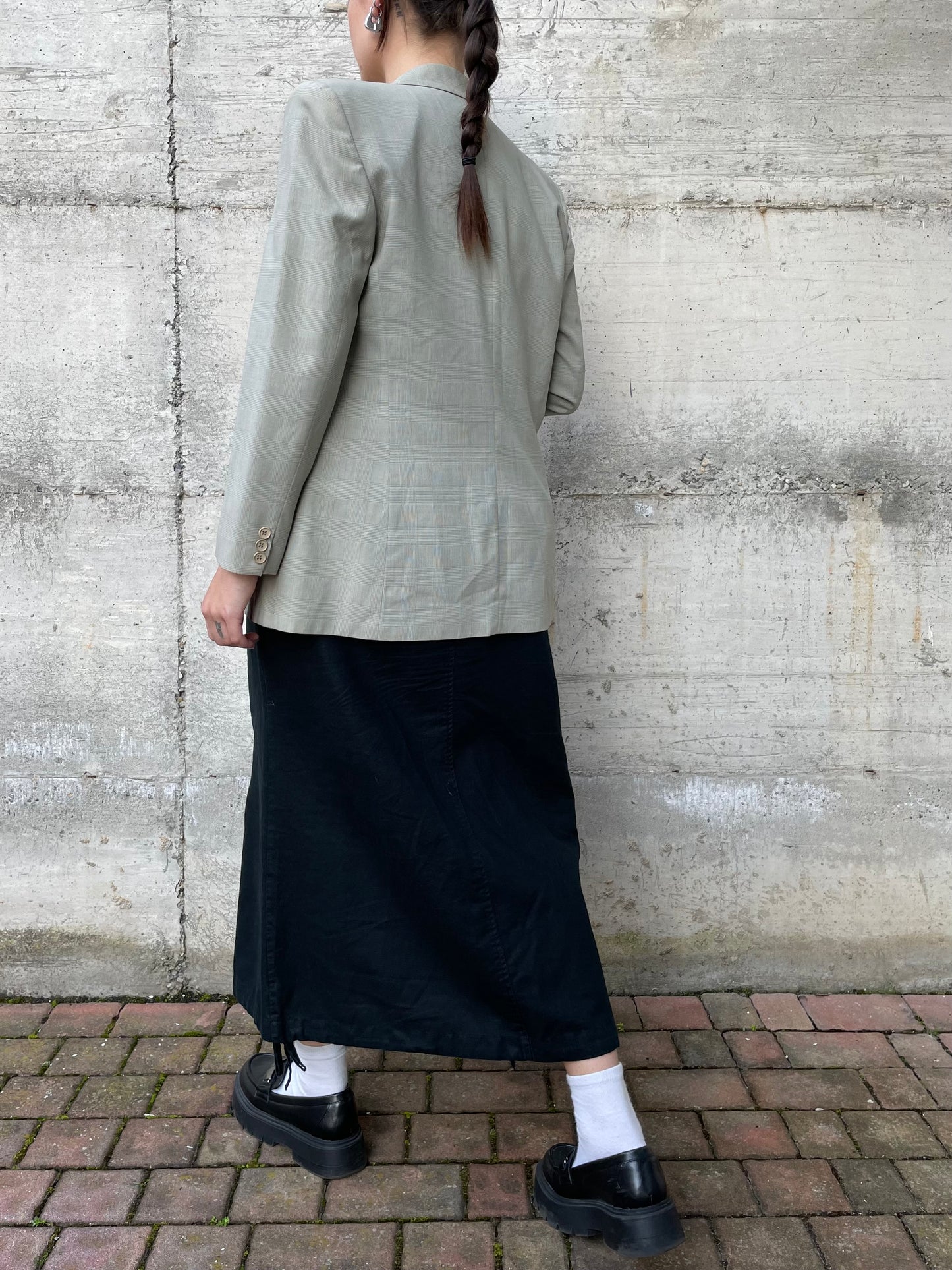 Blazer sartoriale misto viscosa/lana vergine/mohair madras color verde muschio