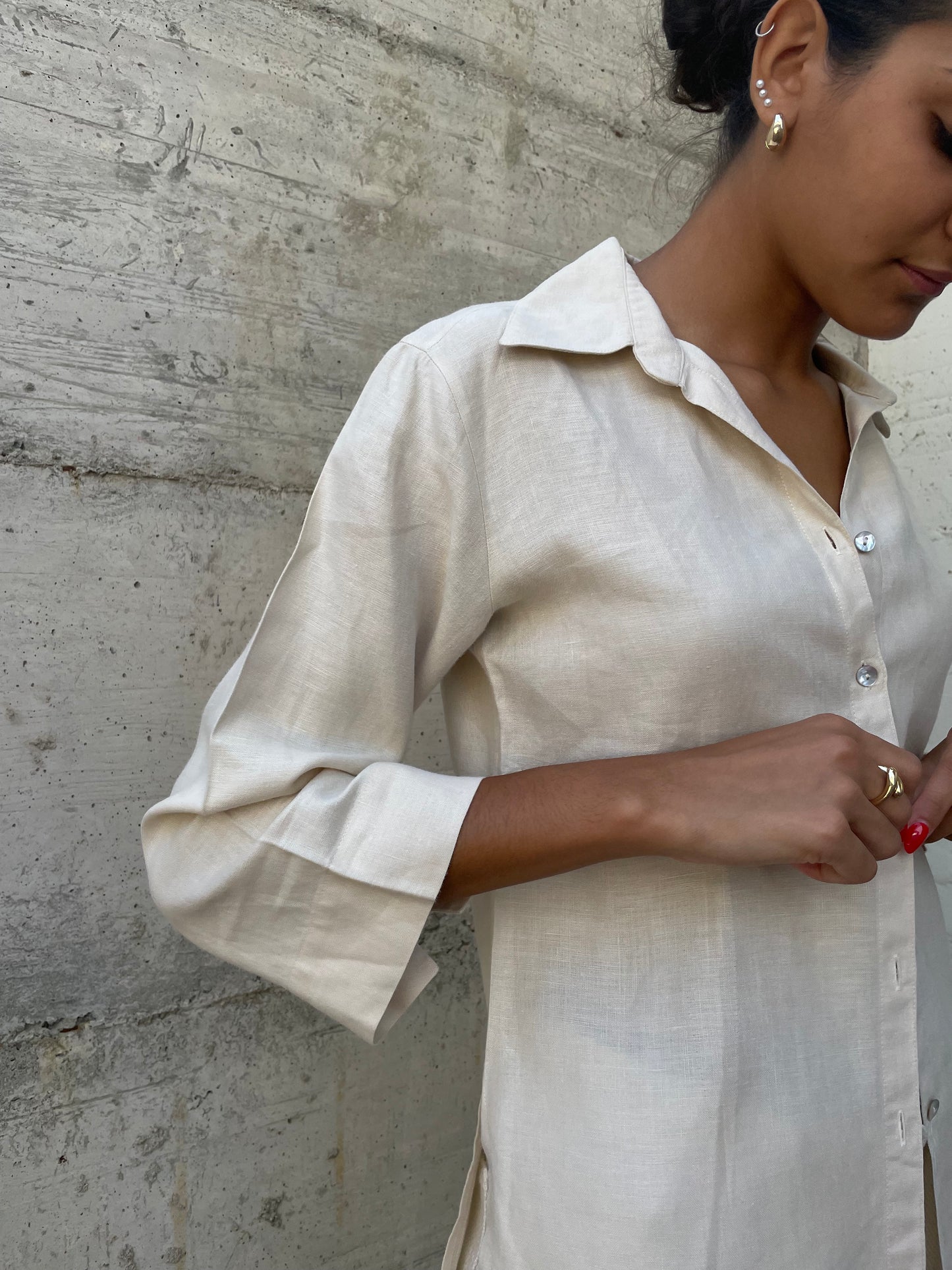 Camicia 100% lino sabbia manica a 3/4 - taglia S