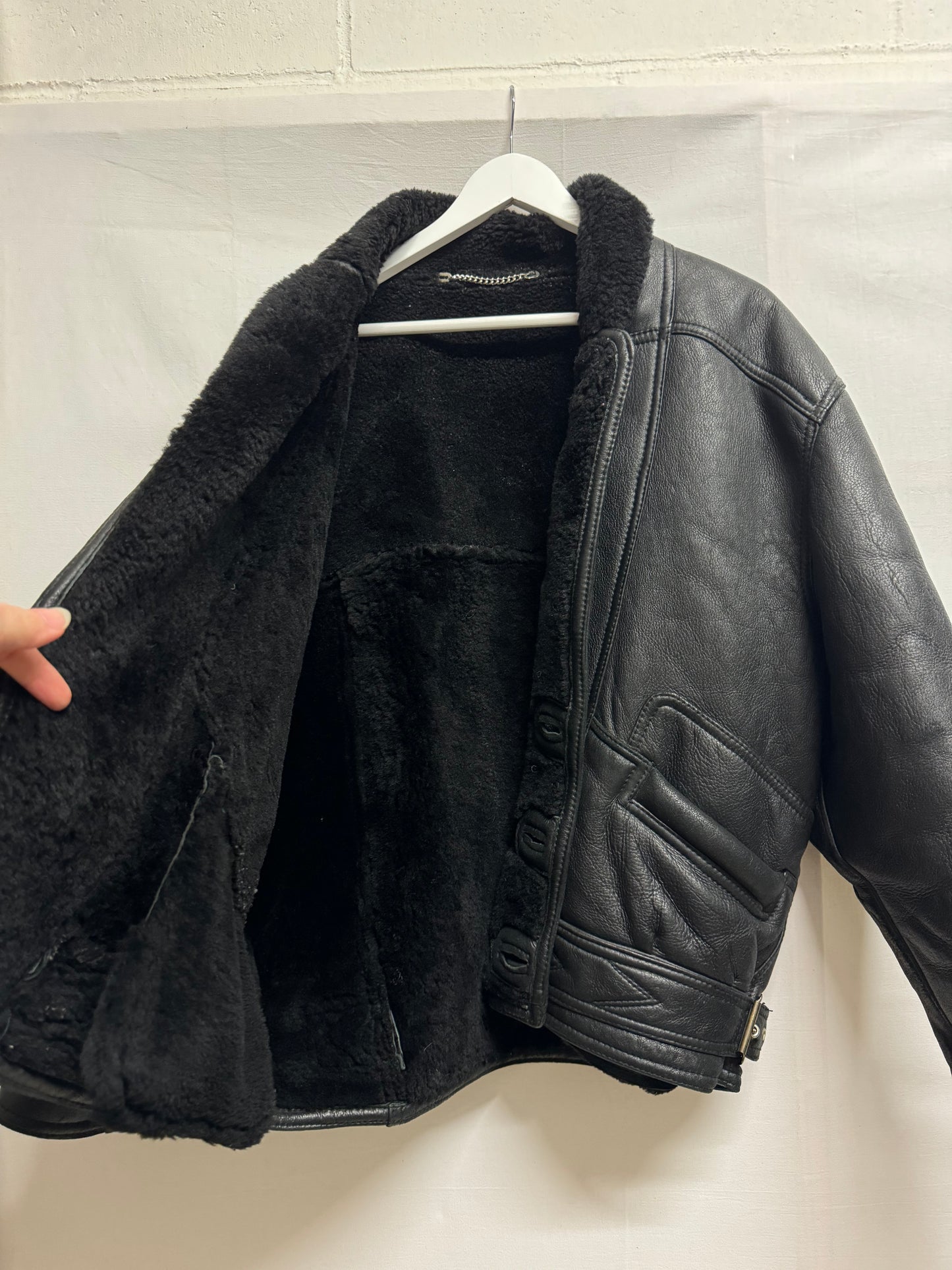 Bomber in montone Shearling nero, taglia 48it uomo