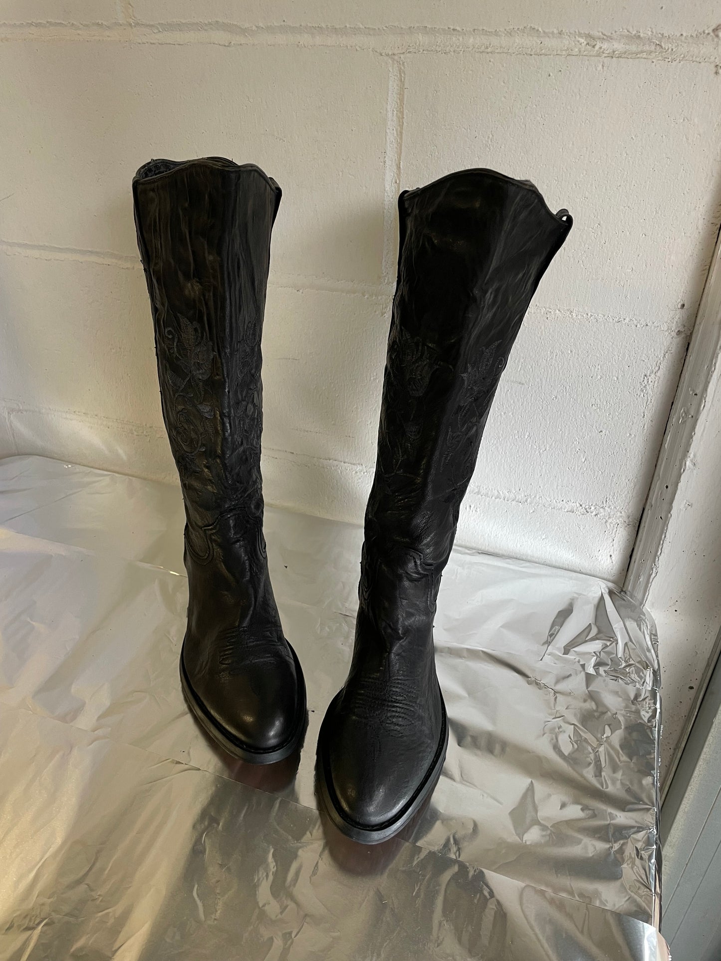 EU 41 - Texano vintage alto, vera pelle, punta arrotondata, tacco basso