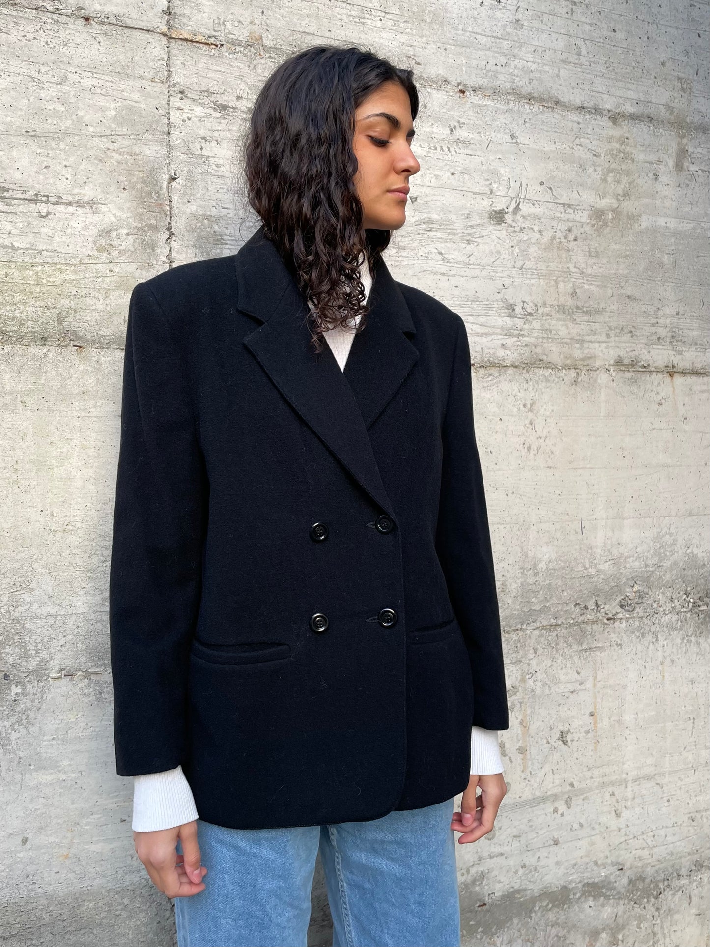 Blazer sartoriale nero doppiopetto in lana