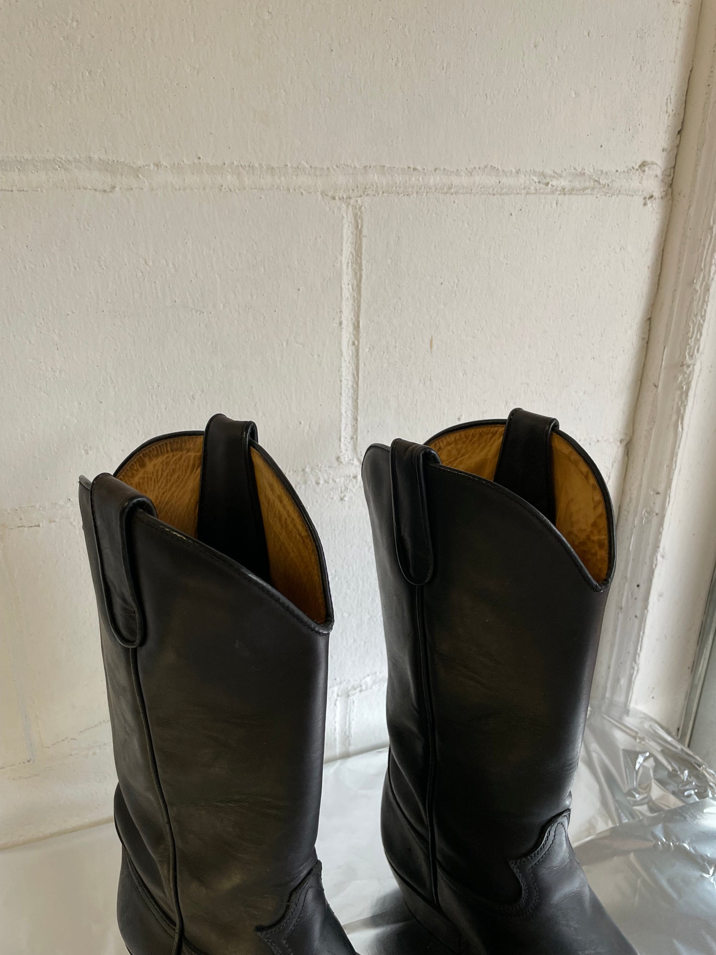 EU 39.5/40 - Texano vintage vera pelle nero liscio, tacco basso