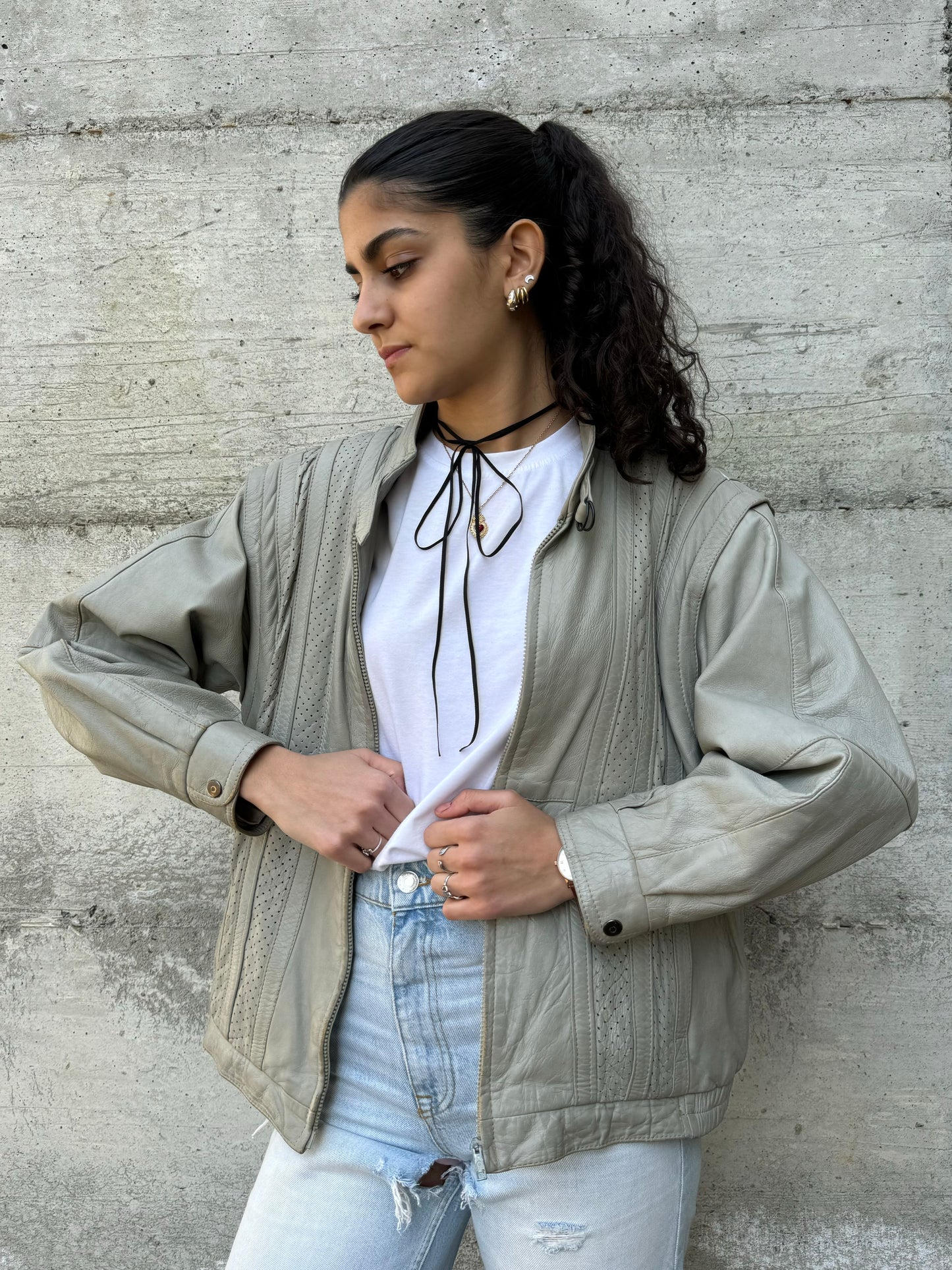 Bomber in vera pelle ghiaccio