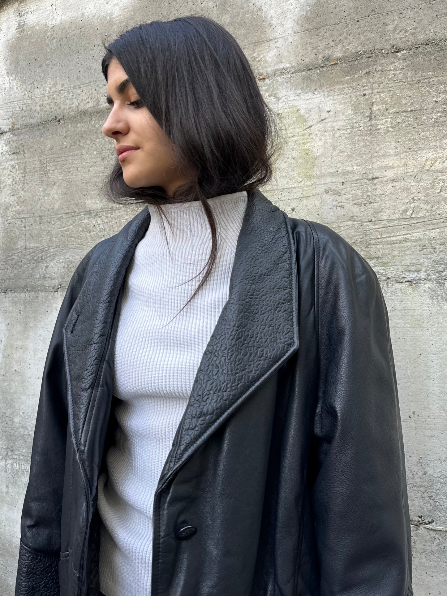 Giacca donna 80s in vera pelle nappata con dettagli lavorati