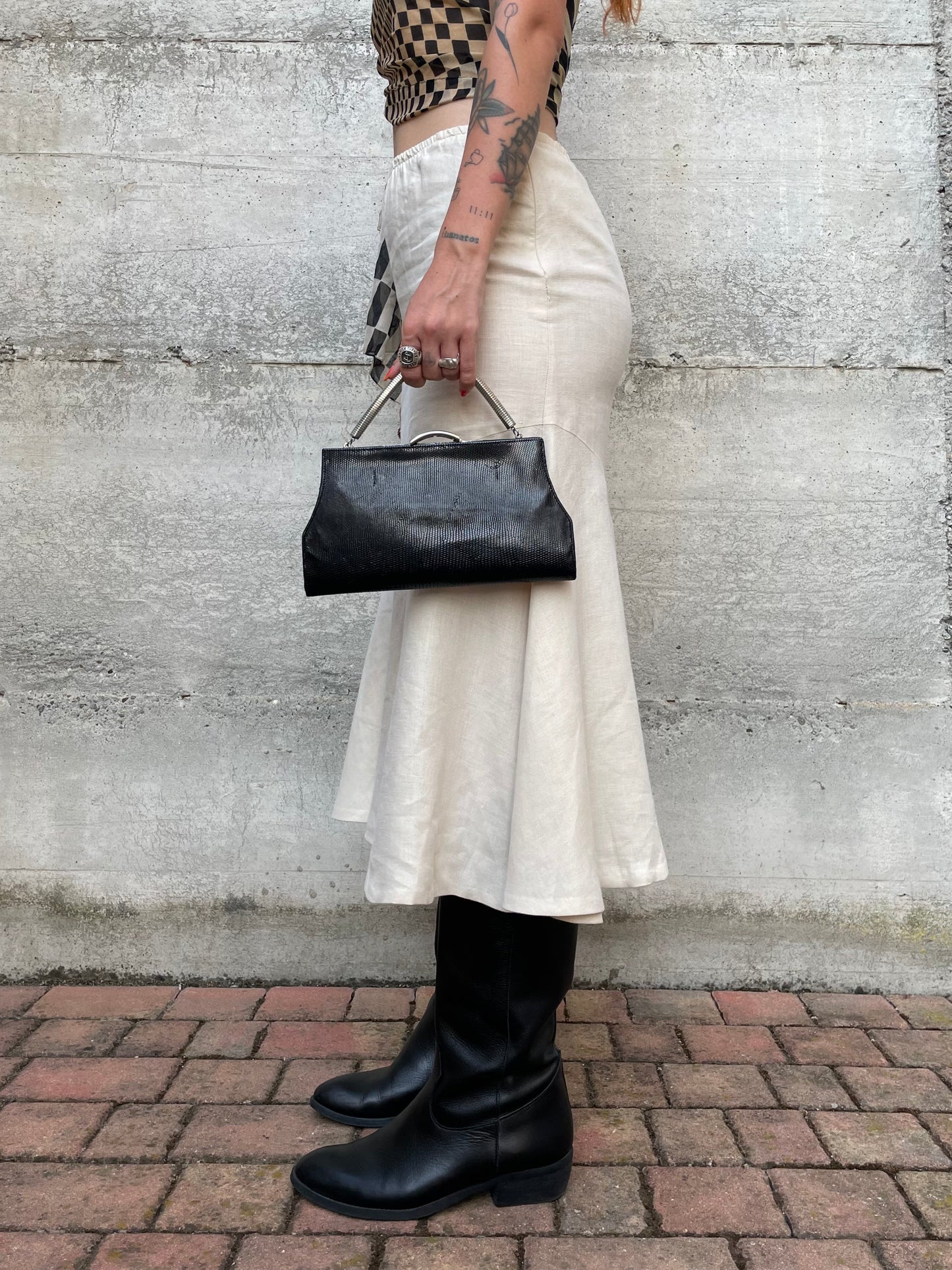 Gonna Y2K midi burro 100% lino, sartoriale Made in Italy, taglia 40it