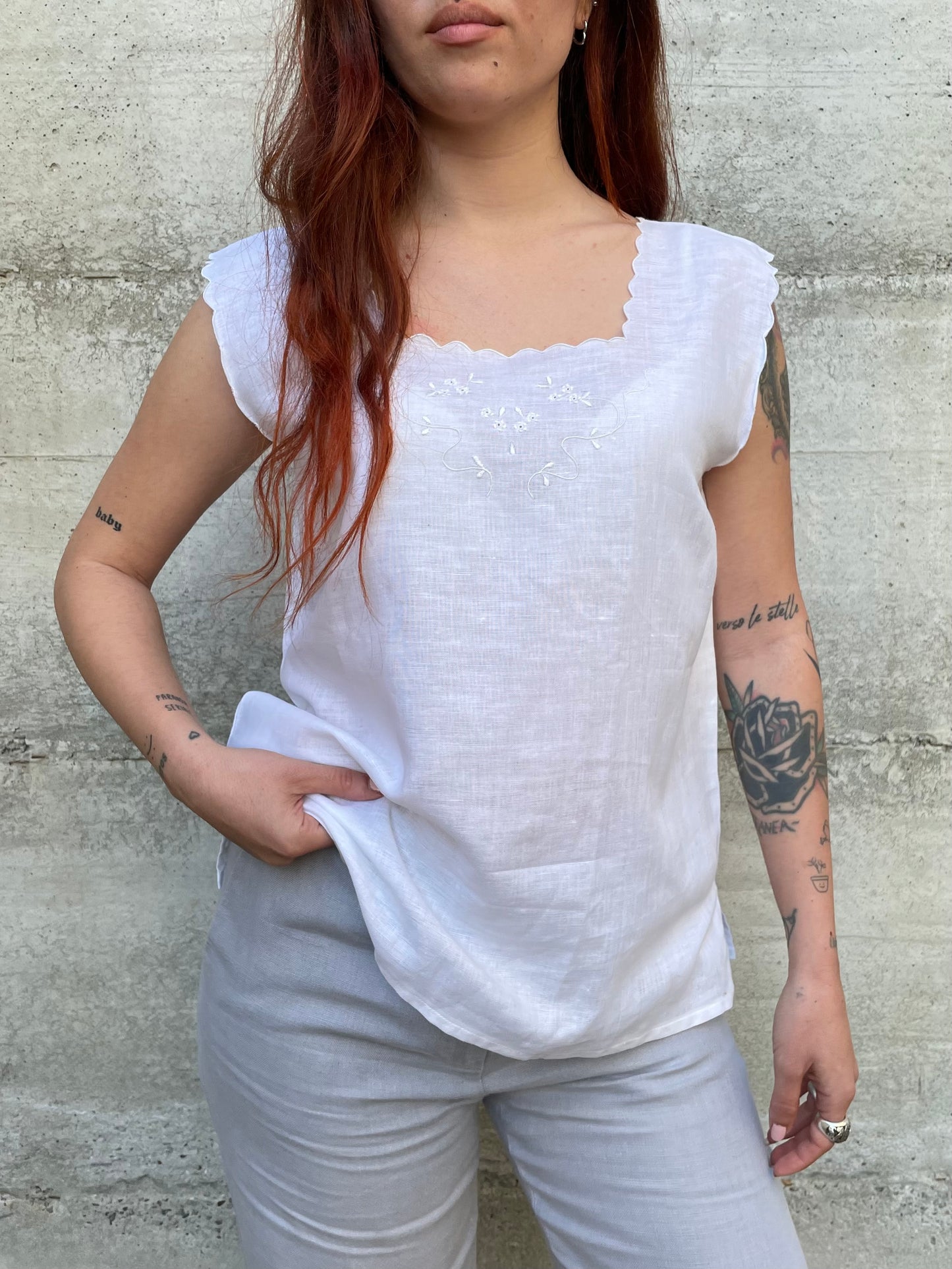 Top bianco 50% cotone 50% lino