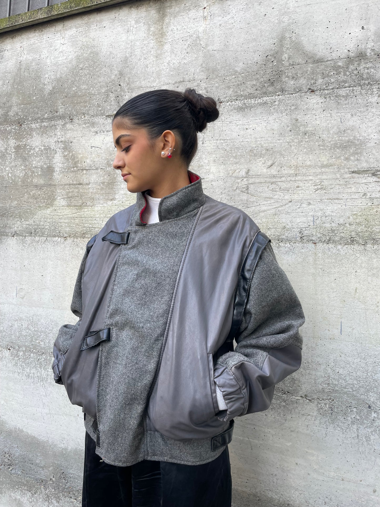 Bomber smanicabile in vera pelle e lana, Primigi 90s