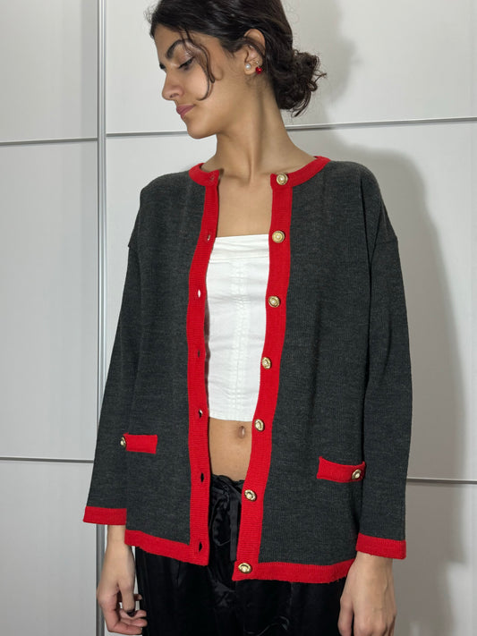 Cardigan girocollo in misto lana con bottoni gioiello