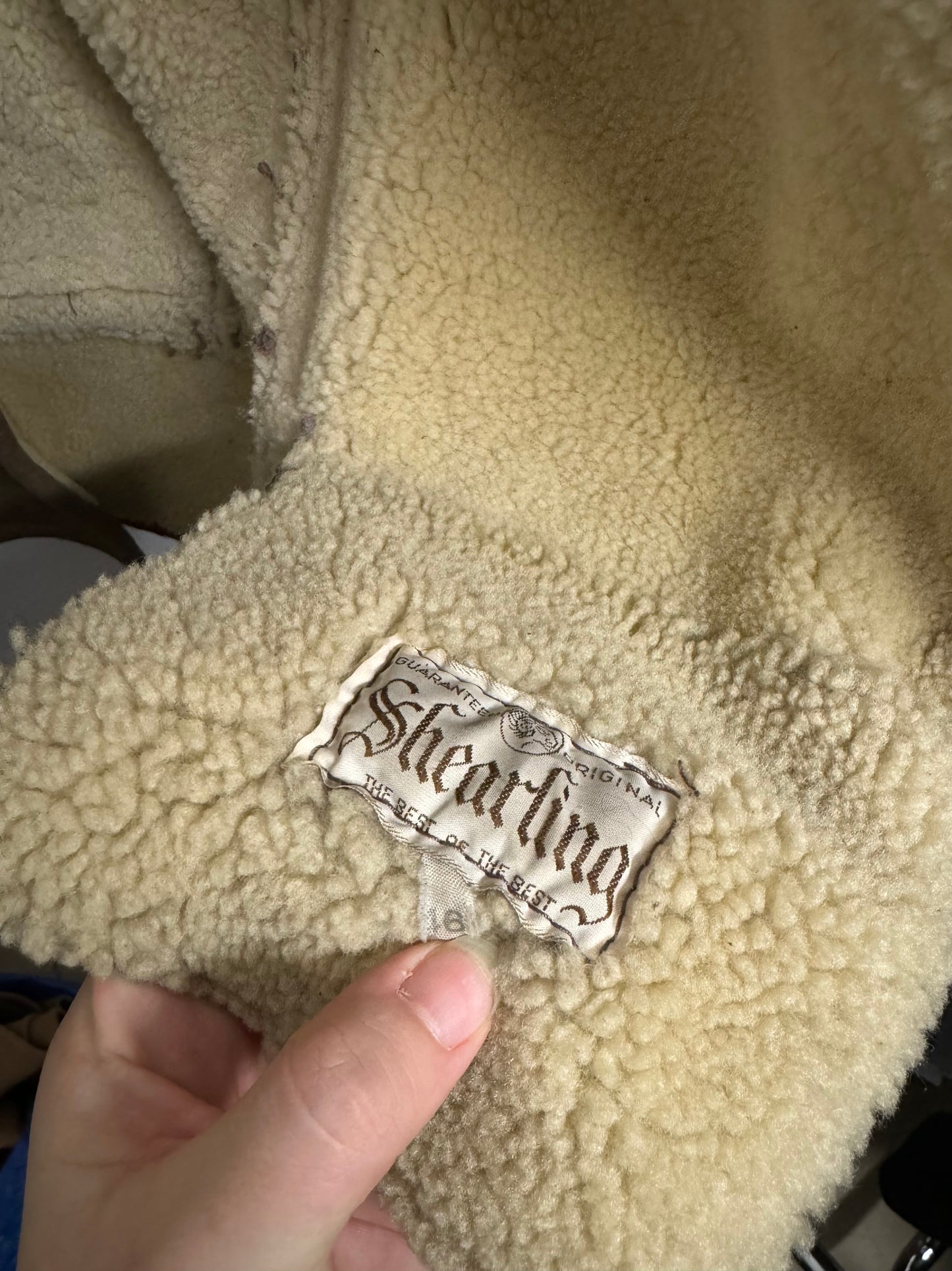 Montone originale Shearling in pelle nocciola, rara taglia piccola da donna