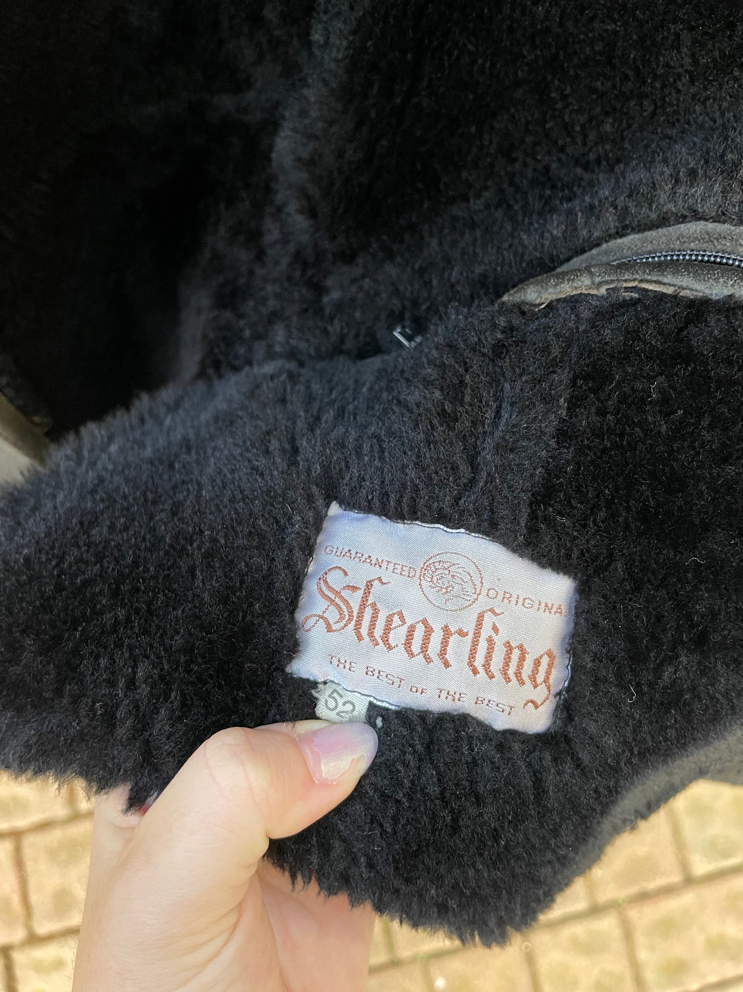 Montone Shearling scamosciato nero tendente al verde, pelo raso nero, taglia 52it uomo