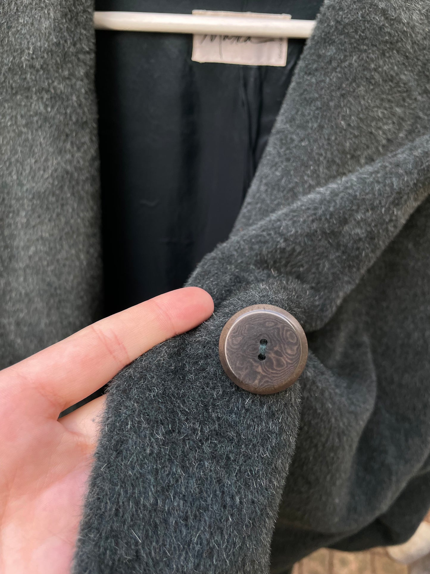 Cappotto a mantella verde bosco 50% alpaca, 30% mohair, 20% lana