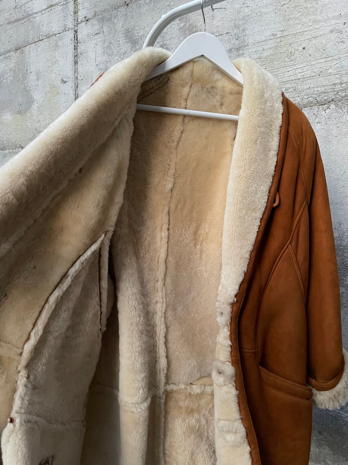 Montone originale Shearling caramello scamosciato, taglia 50it uomo