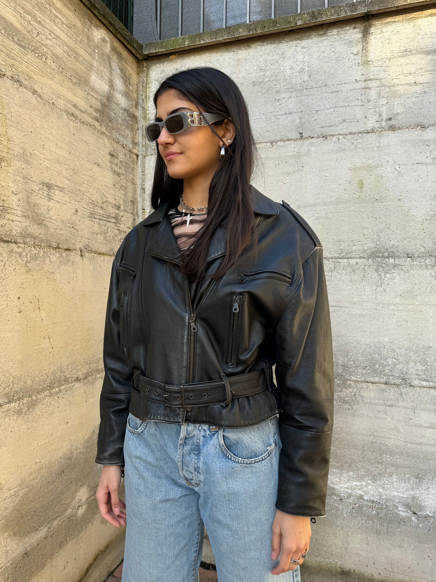 Bomber crop 80s in vera pelle nappata effetto used