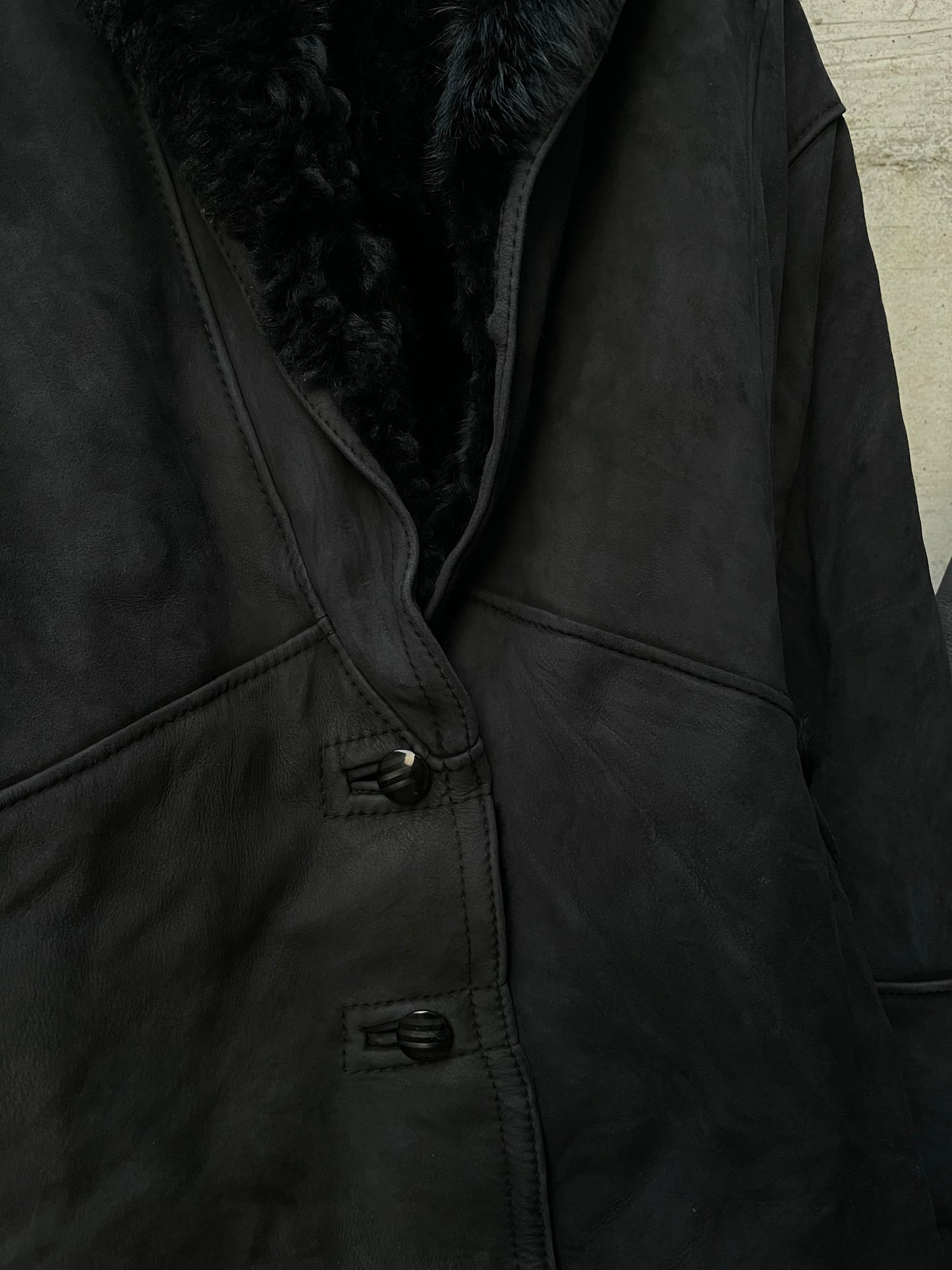 Montone originale Shearling scamosciato nero, taglia 44it donna