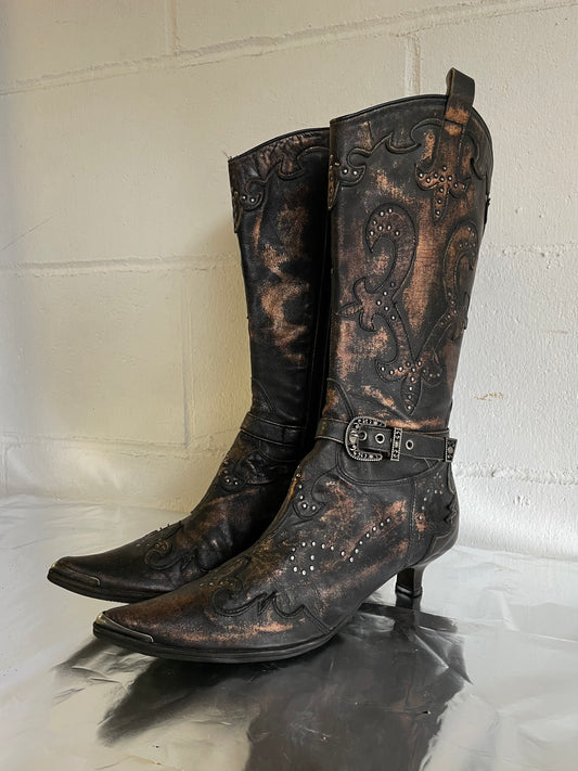 EU 37 - Texano 90s vera pelle a punta tacco basso 4cm