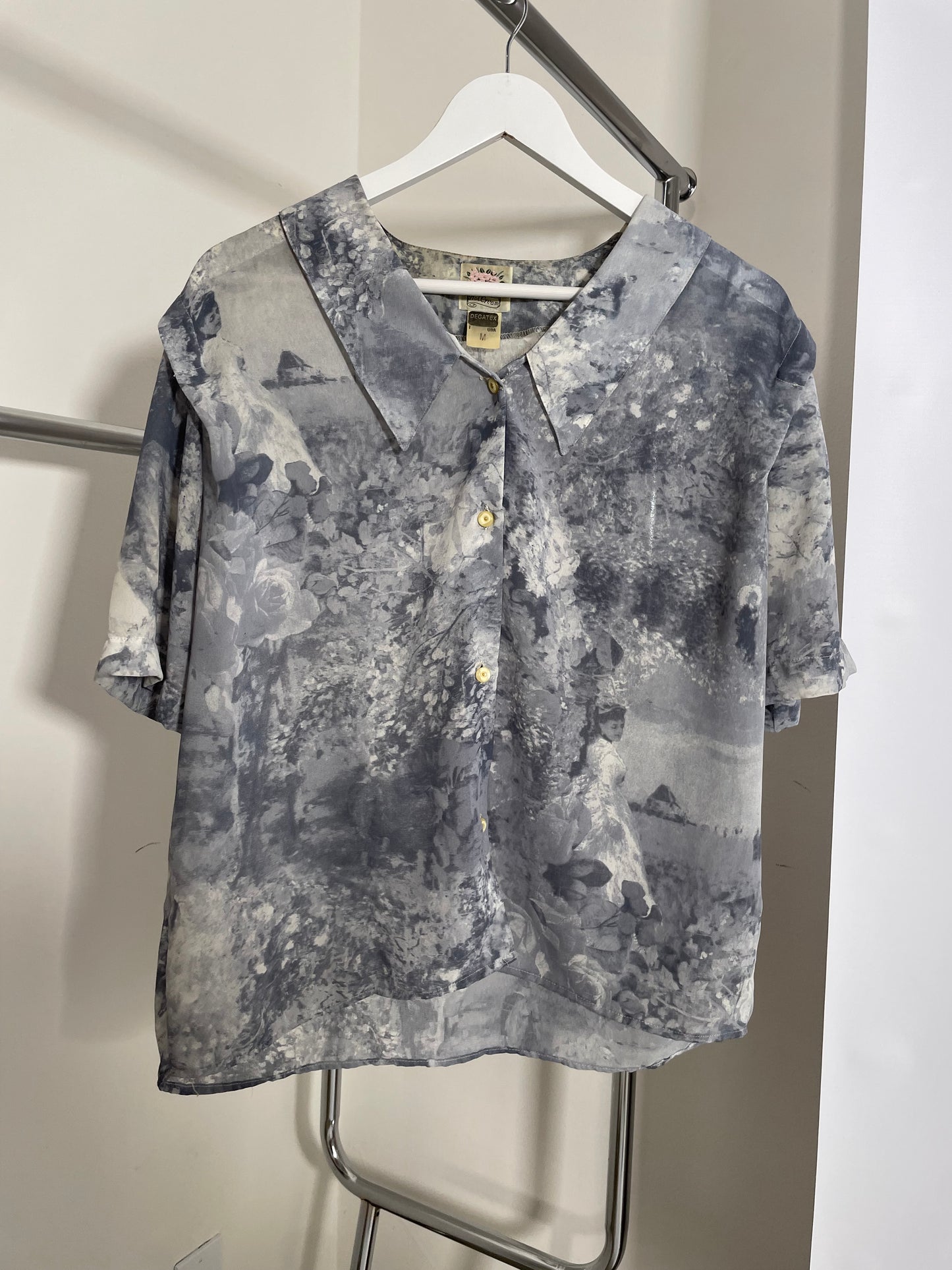 Camicetta in crepe di seta Made in USA, con stampa dipinto, taglia M donna