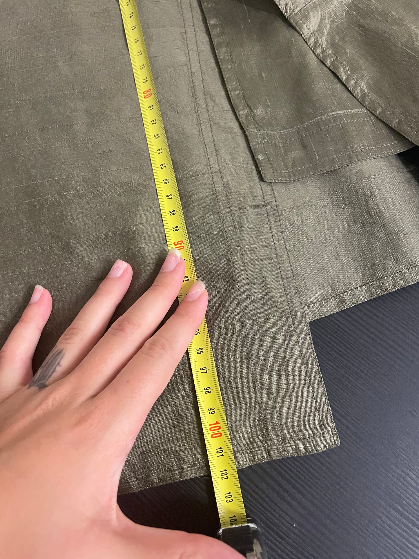 Chemisier midi 100% shantung di seta verde oliva - taglia M